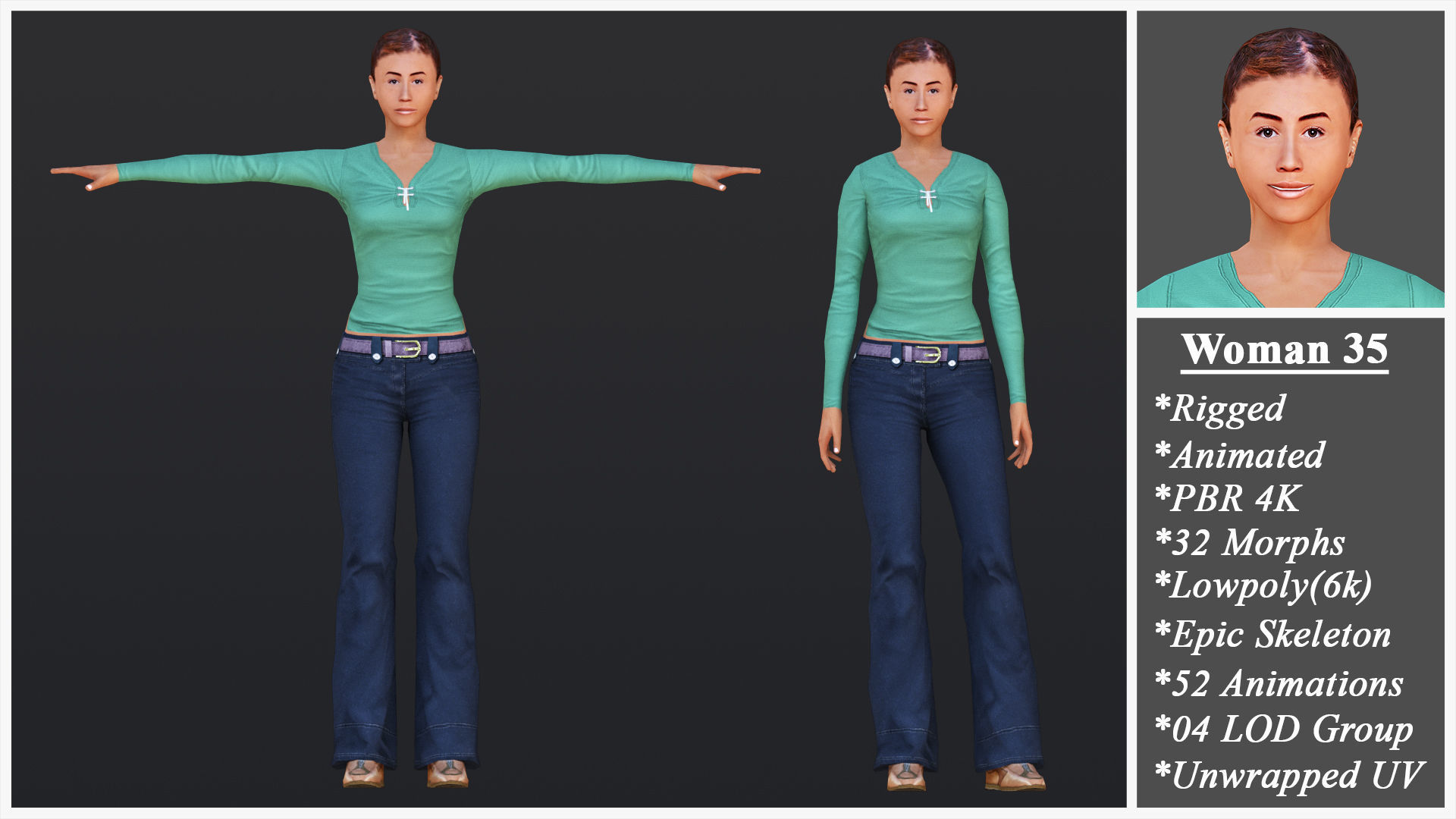 Woman 31 To 35 With 52 Animations 32 Morphs 3D Model Collection_9