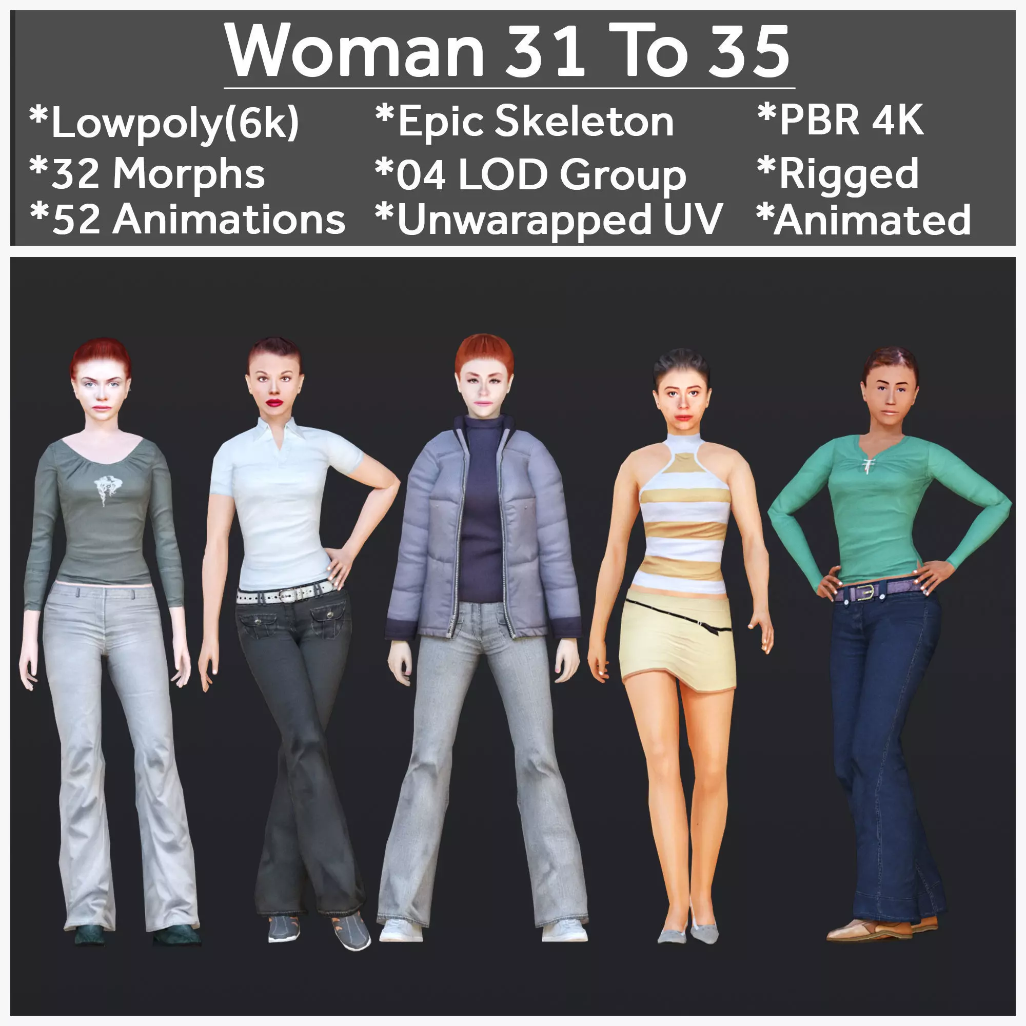 Woman 31 To 35 With 52 Animations 32 Morphs 3D Model Collection_0