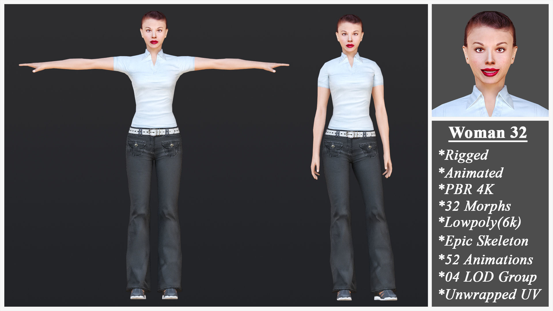 Woman 31 To 35 With 52 Animations 32 Morphs 3D Model Collection_6