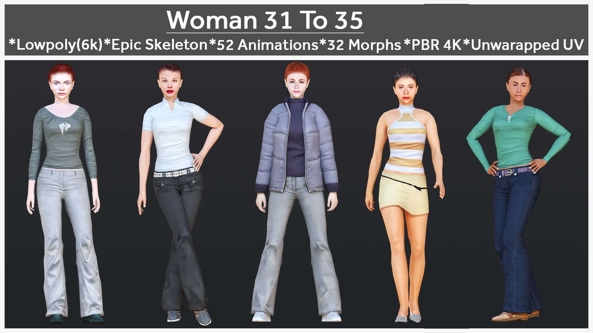 Woman 31 To 35 With 52 Animations 32 Morphs 3D Model Collection_1