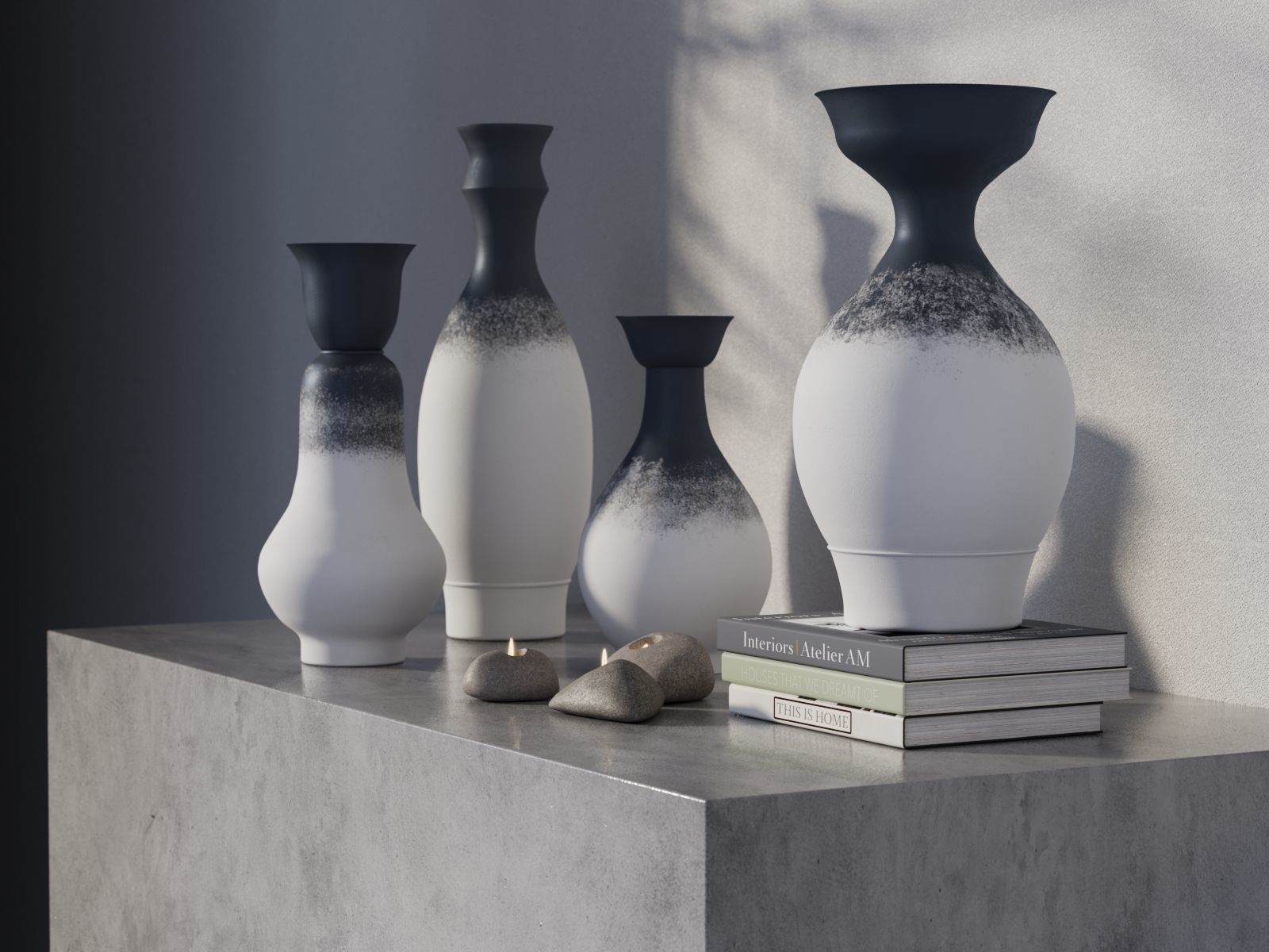 Mykonos Vases with Books 3D model_2