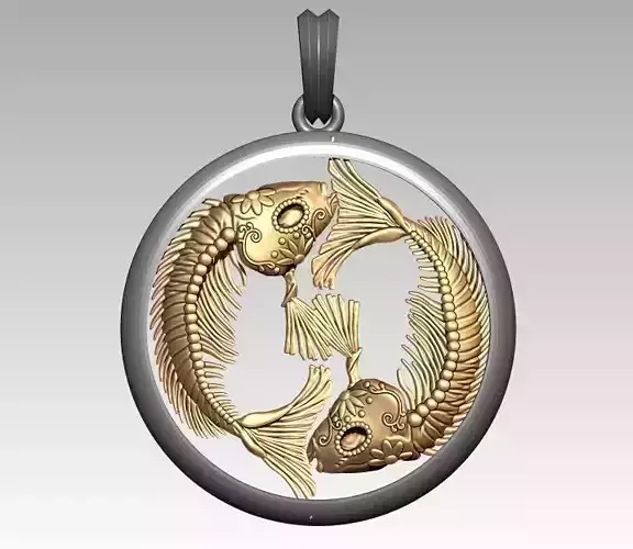 Skeleton Zodiac Pisces Pendant 3D print model