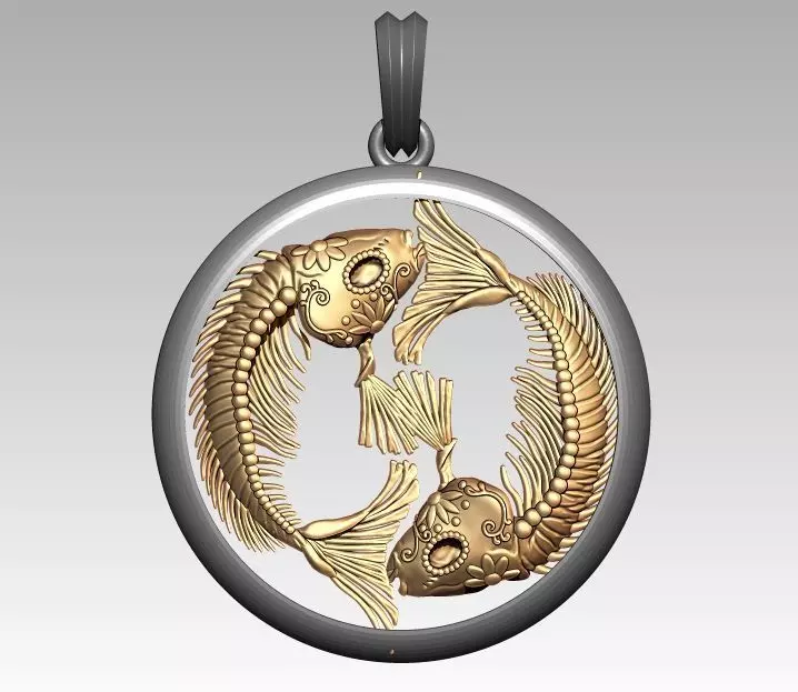 Skeleton Zodiac Pisces Pendant 3D print model_0