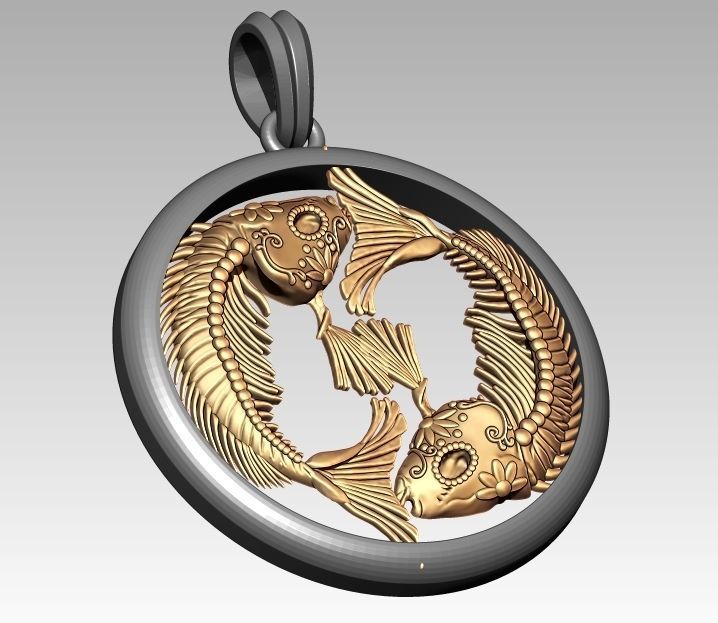Skeleton Zodiac Pisces Pendant 3D print model_2