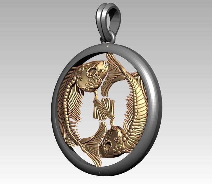 Skeleton Zodiac Pisces Pendant 3D print model_1