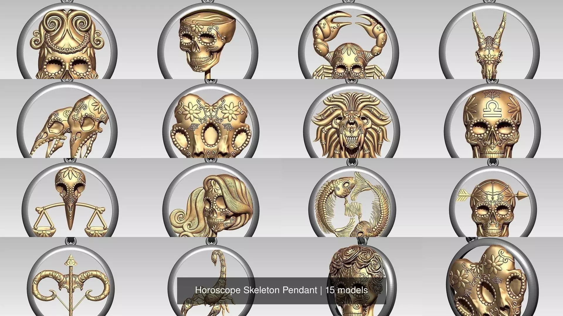 Horoscope Skeleton Pendant 3D Model Collection_0