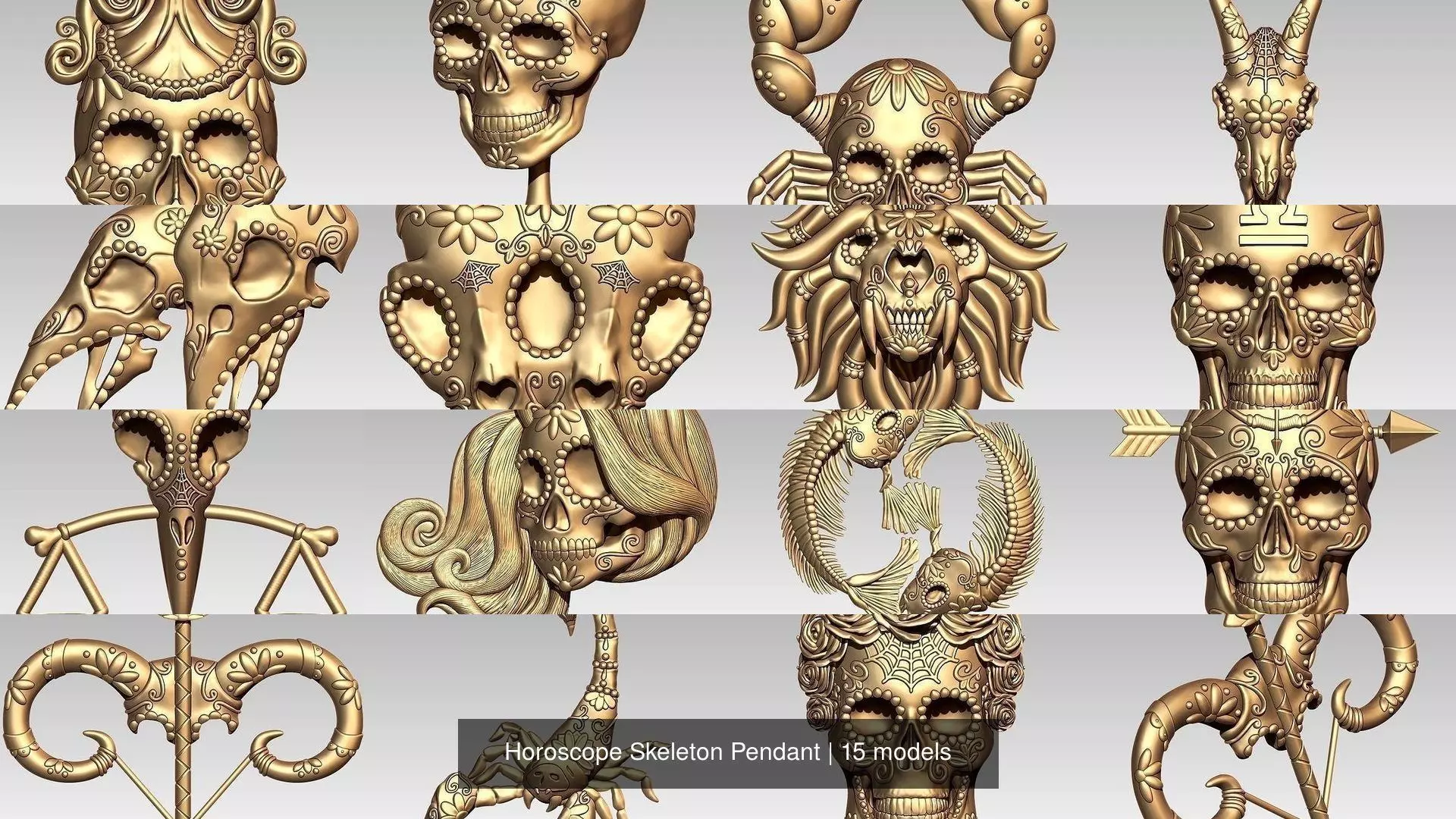 Horoscope Skeleton Pendant 3D Model Collection_0