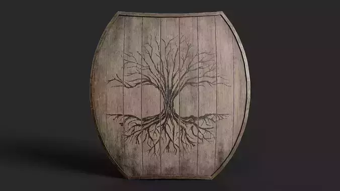 Slavic hybrid shield-painted black tree symbol Low-poly 3D model