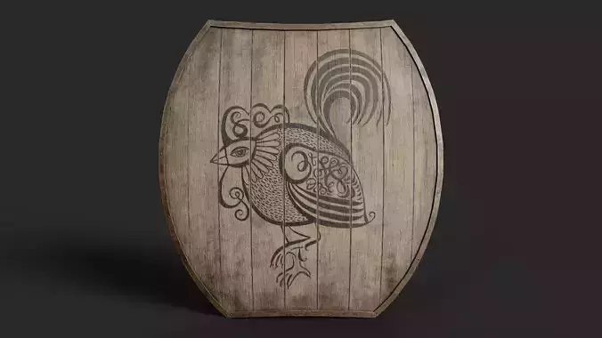 Slavic hybrid shield-painted black rooster symbol Low-poly 3D model