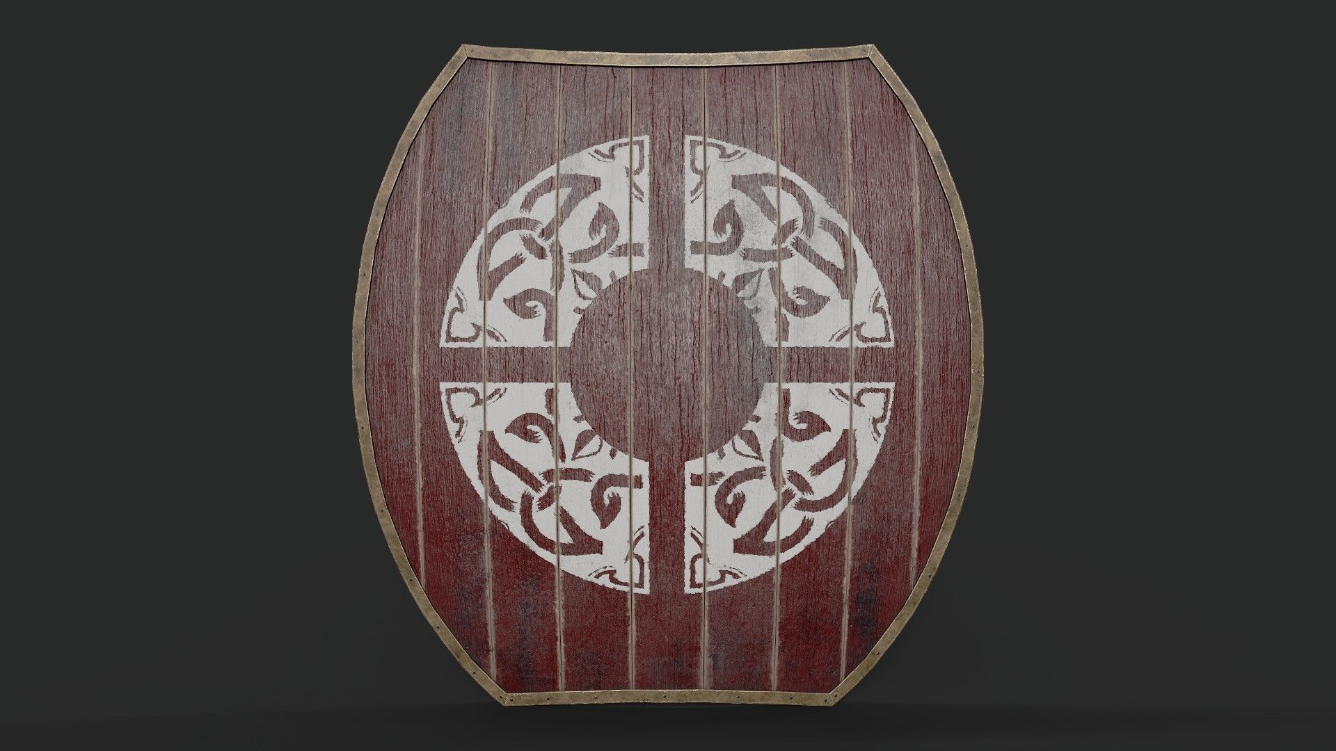 Slavic hybrid shield-painted red with ring rune symbol Low-poly 3D model. 