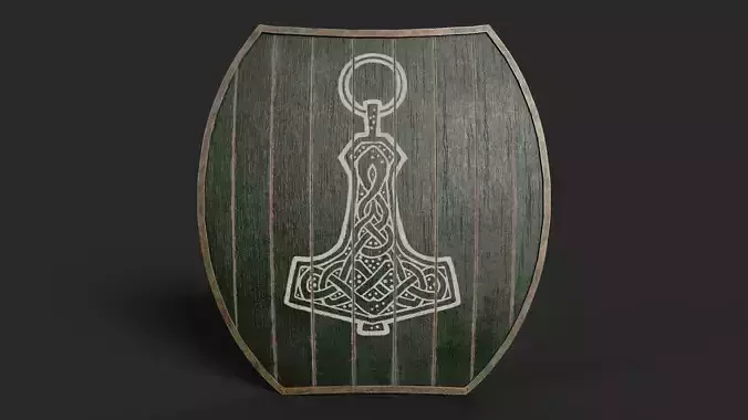 Slavic hybrid shield-painted green with Thor symbol