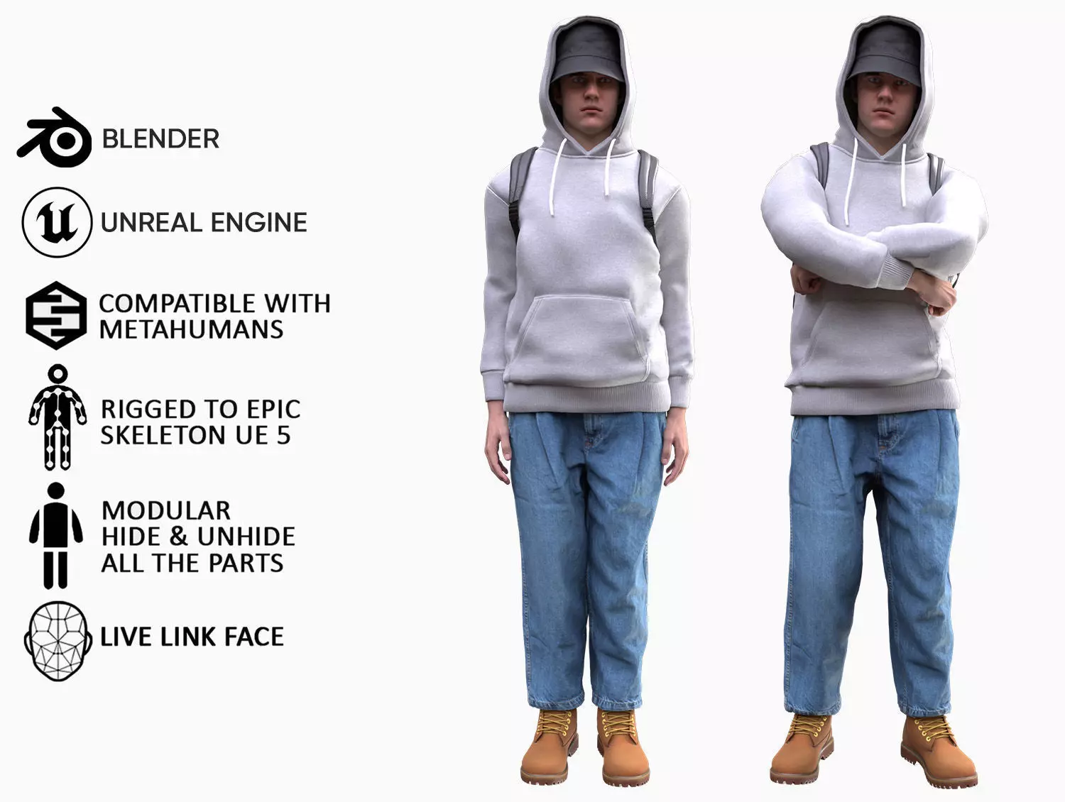 Man - Autumn 2 - Modular - Rigged Low-poly 3D model_0