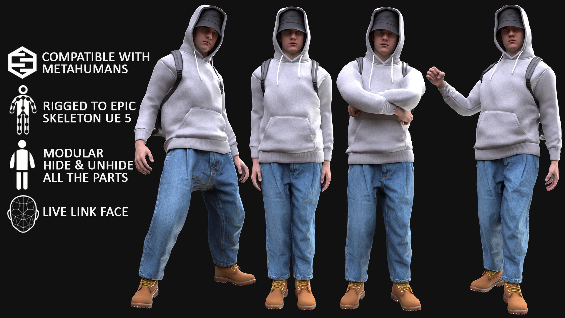 Man - Autumn 2 - Modular - Rigged Low-poly 3D model_3