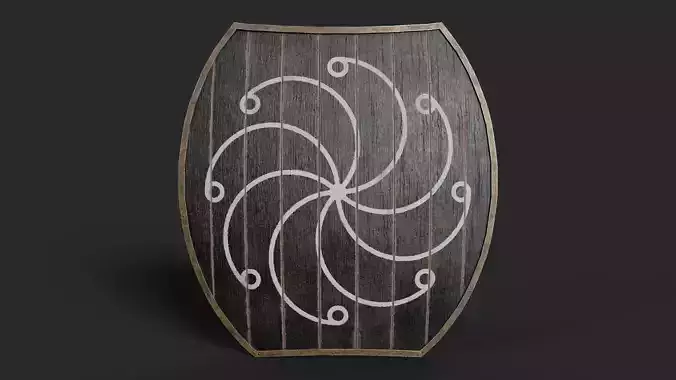 Slavic hybrid shield-painted black with radial symbol Low-poly 3D model