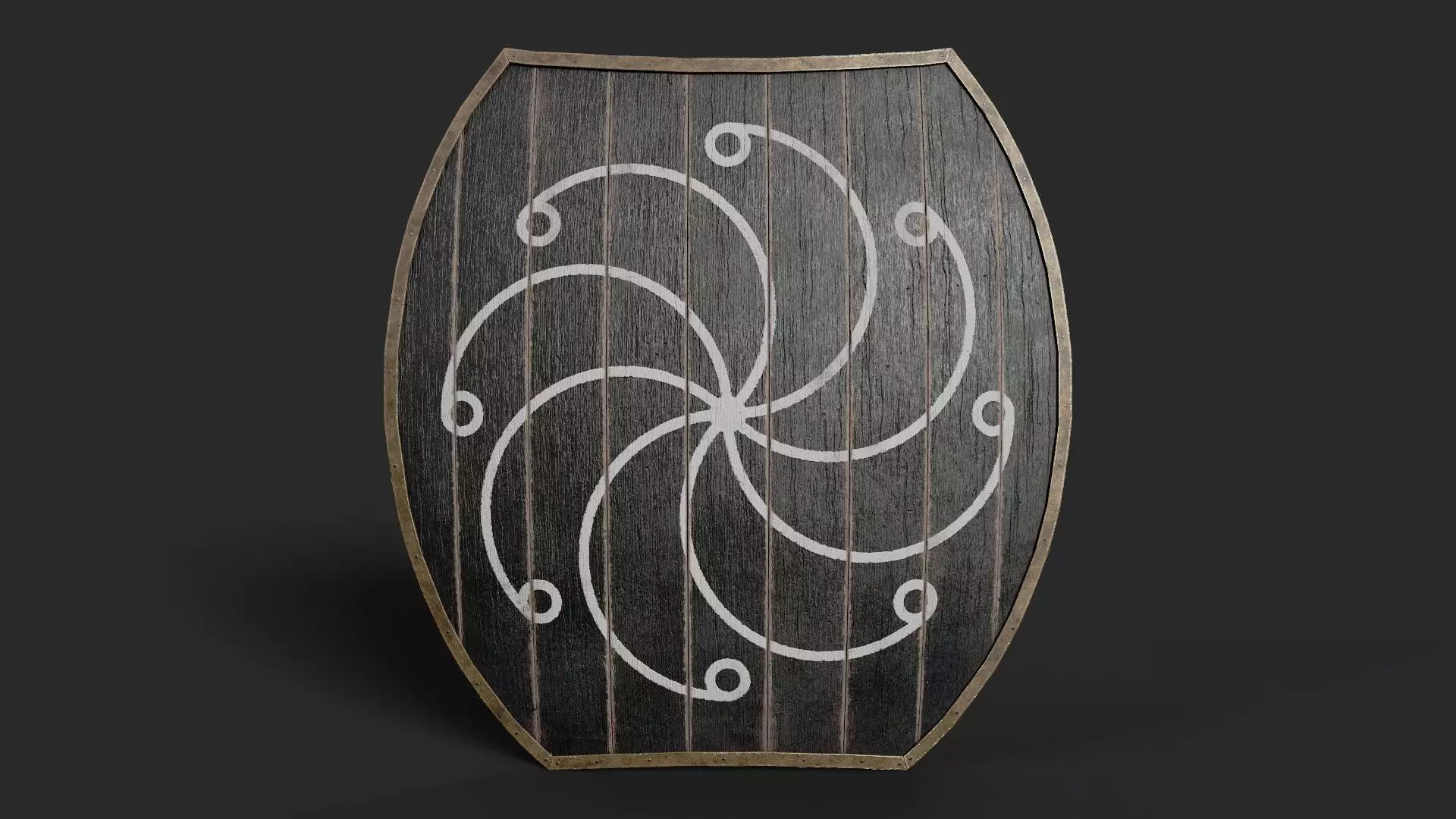 Slavic hybrid shield-painted black with radial symbol Low-poly 3D model_0