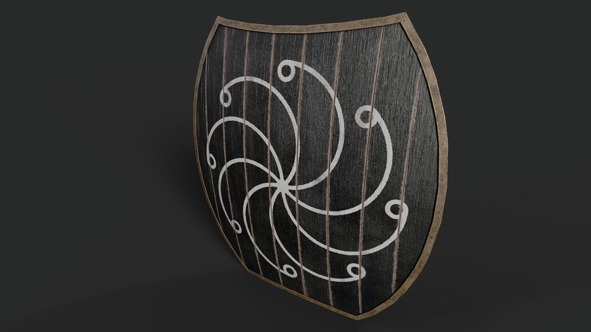 Slavic hybrid shield-painted black with radial symbol Low-poly 3D model_5