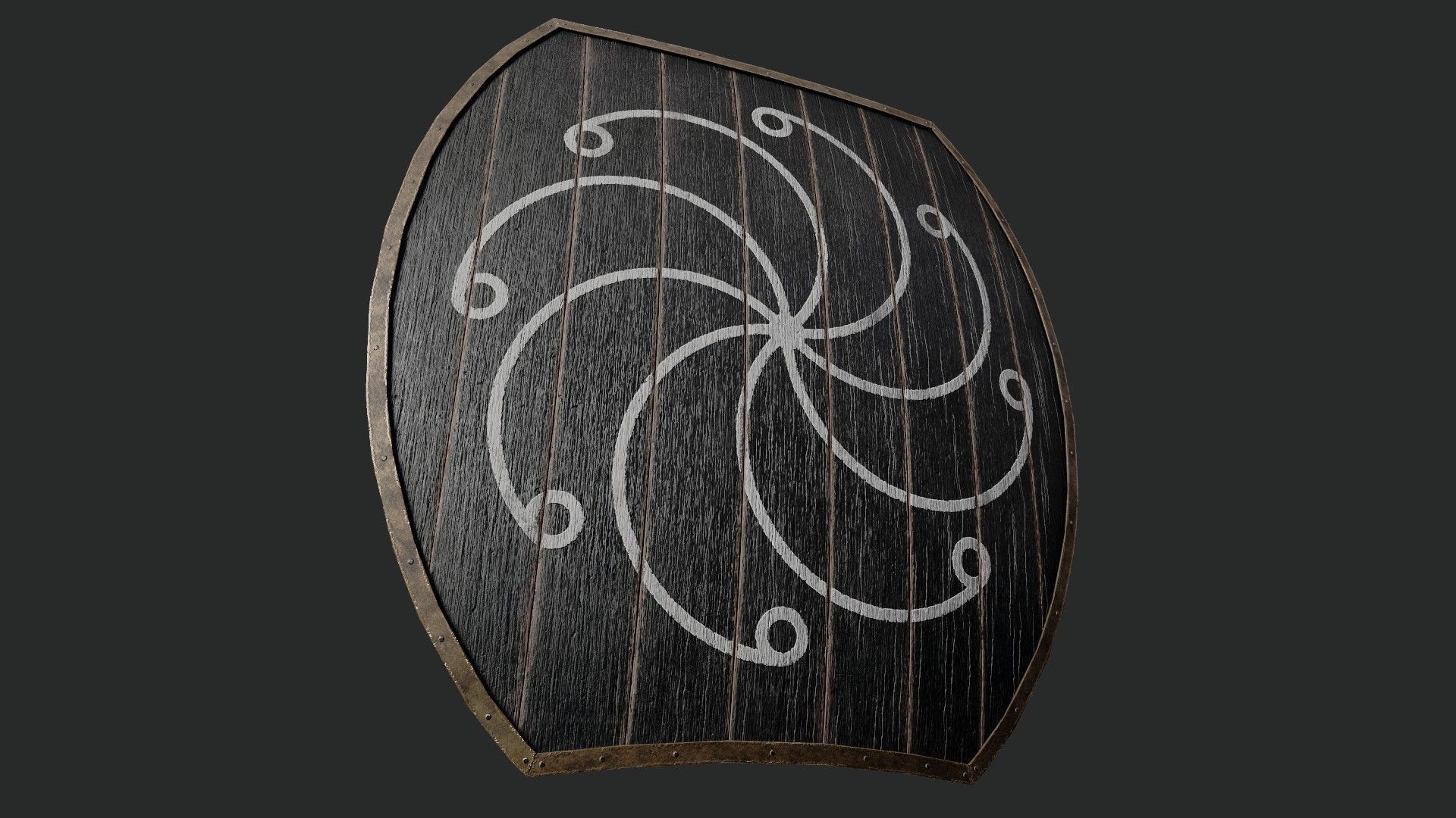 Slavic hybrid shield-painted black with radial symbol Low-poly 3D model_4