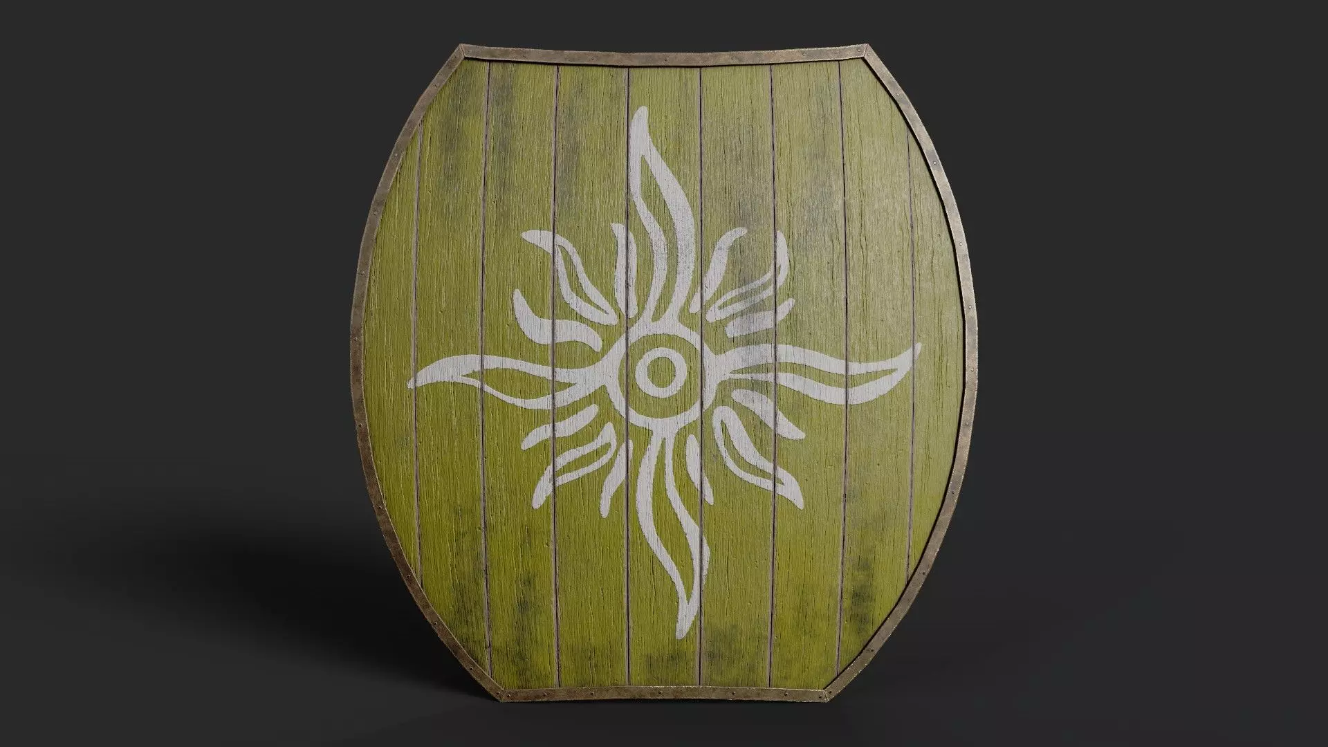 Slavic hybrid shield-painted yellow with Sun symbol Low-poly 3D model