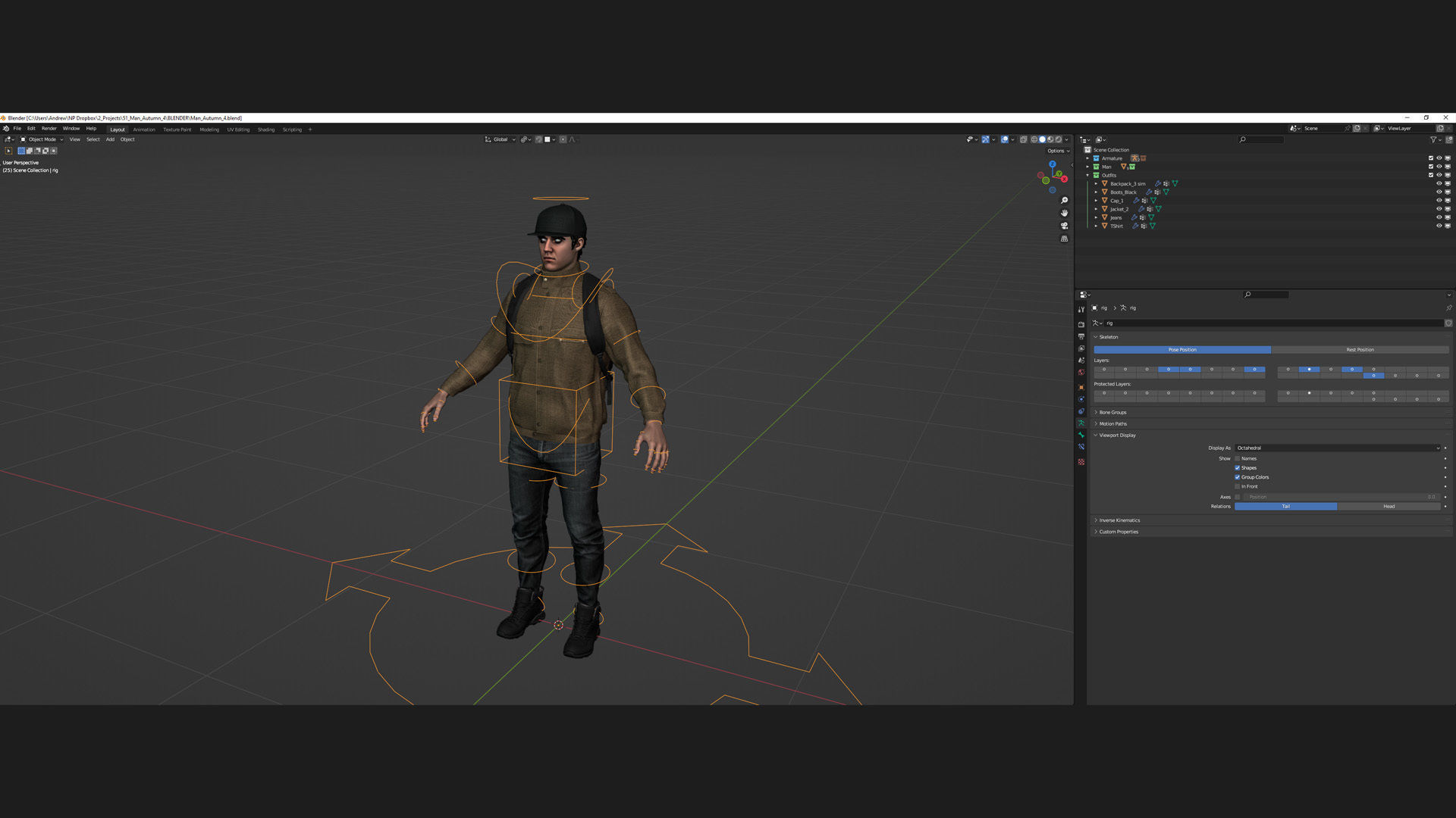Man - Autumn Outfit 4 - Modular - Rigged Low-poly 3D model_7