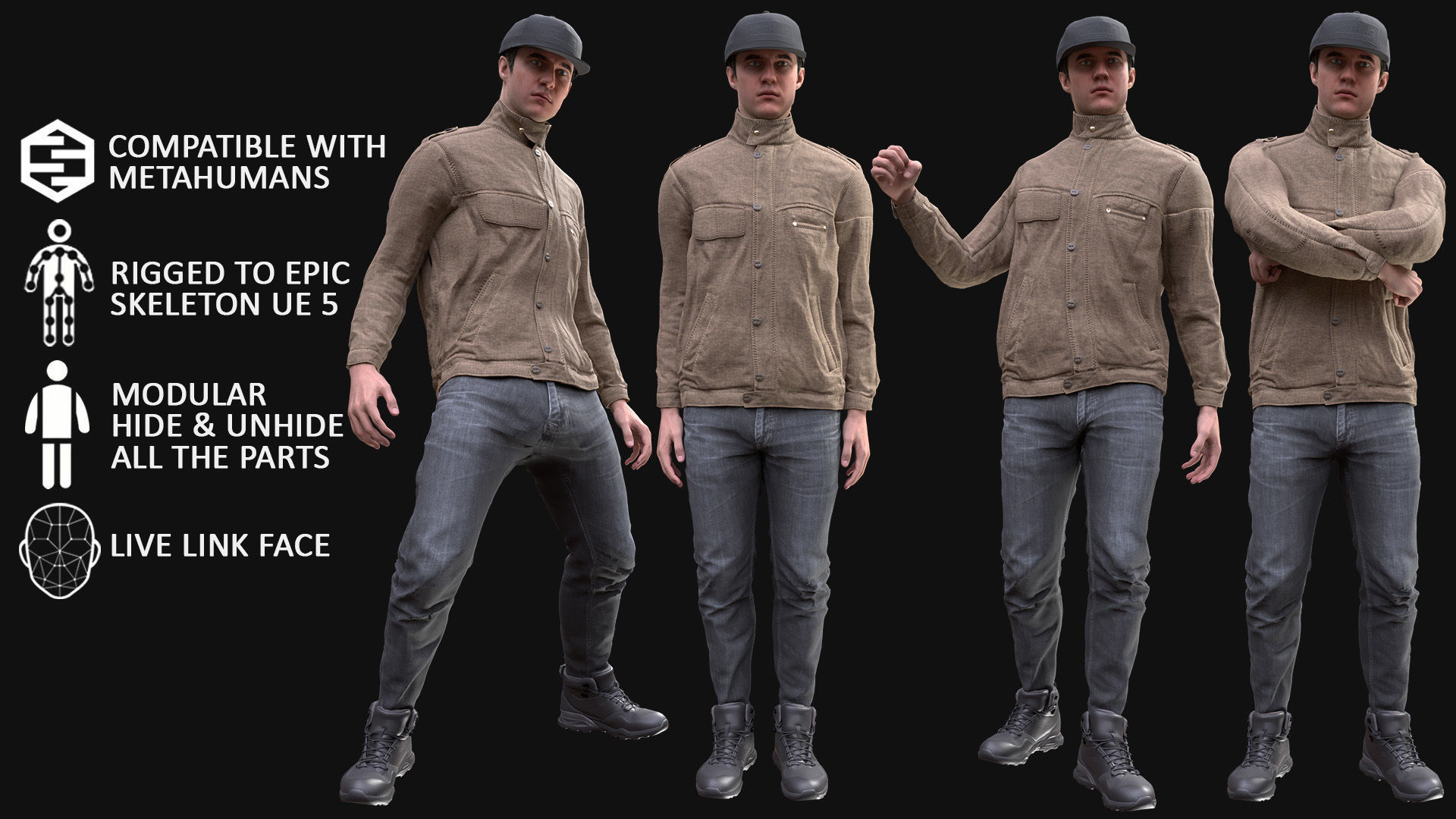 Man - Autumn Outfit 4 - Modular - Rigged Low-poly 3D model_3