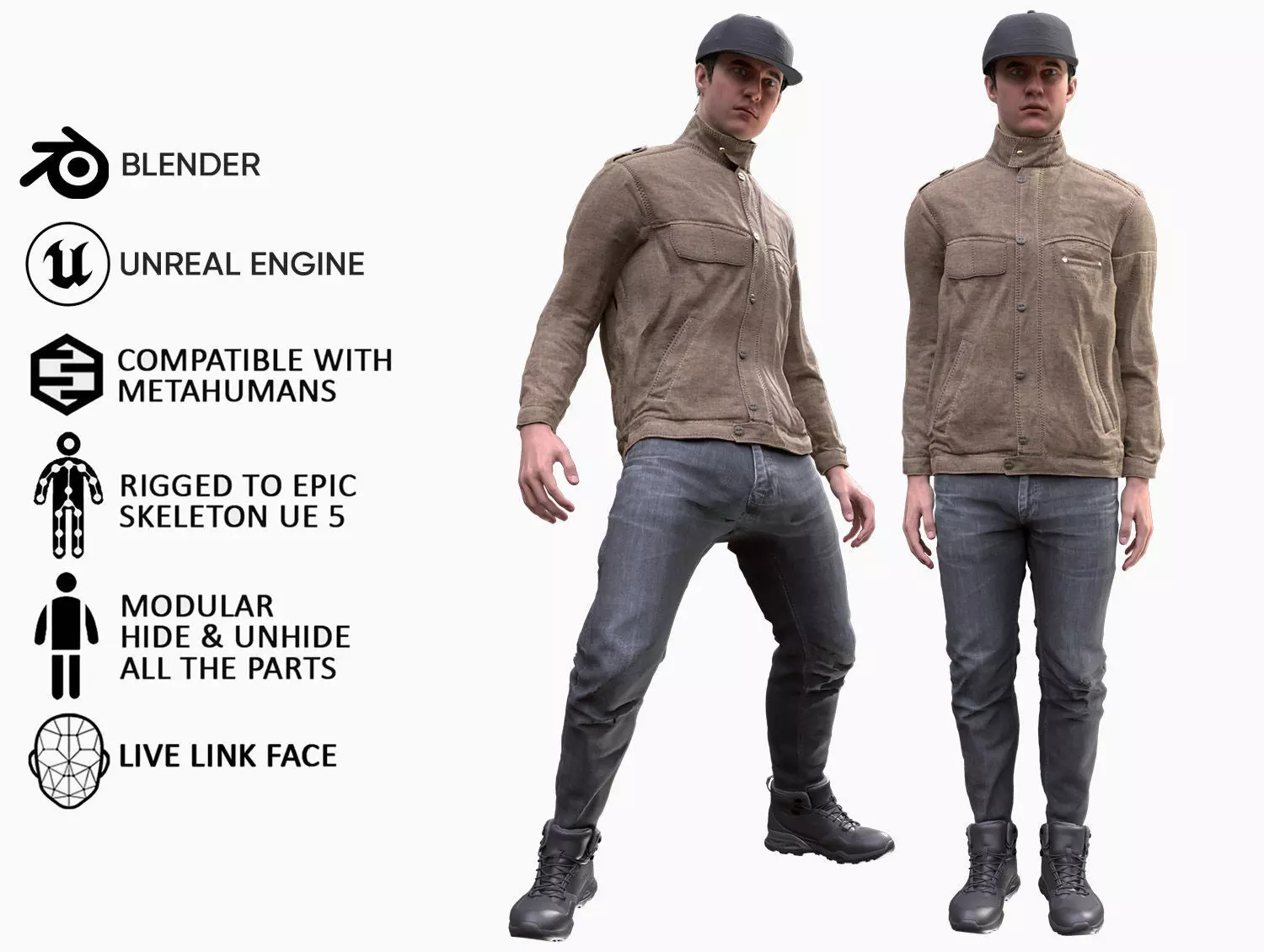 Man - Autumn Outfit 4 - Modular - Rigged Low-poly 3D model_0