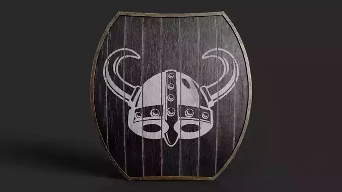 Slavic hybrid shield-painted black with helmet symbol Low-poly 3D model