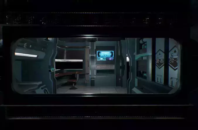 Futuristic chamber Sci-fi simulation Cyber realm High-tech room Low-poly 3D model