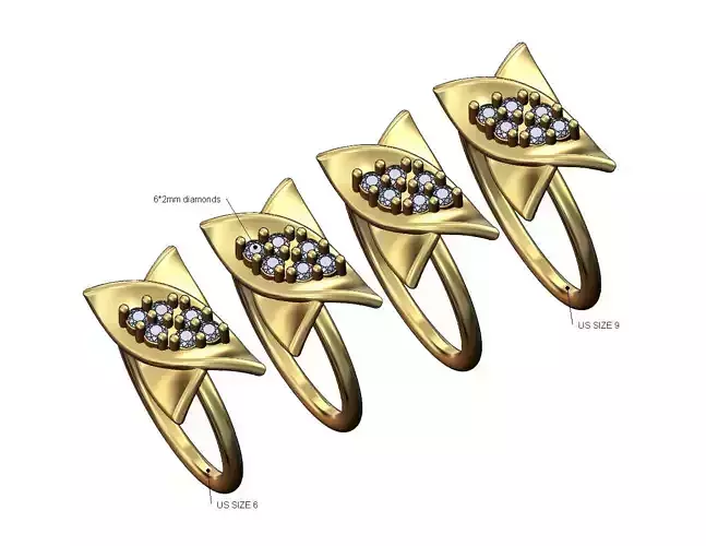 Overlapping diamond cluster twisted leaf ring US sizes 6to9