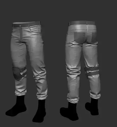 Denim pants and knee pad