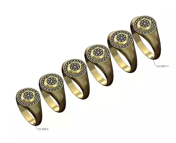 Round fluted diamond cluster signet ring US sizes 6to11