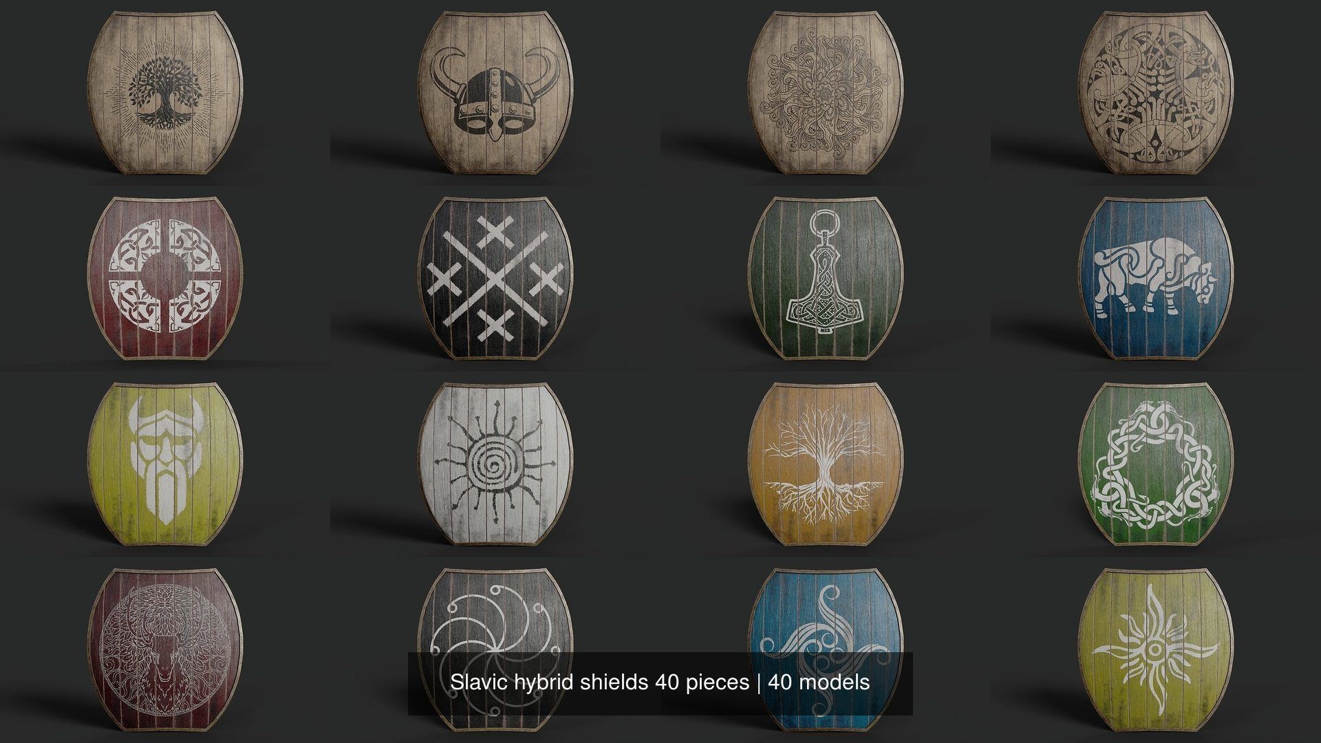 Slavic hybrid shields 40 pieces 3D Model Collection_6
