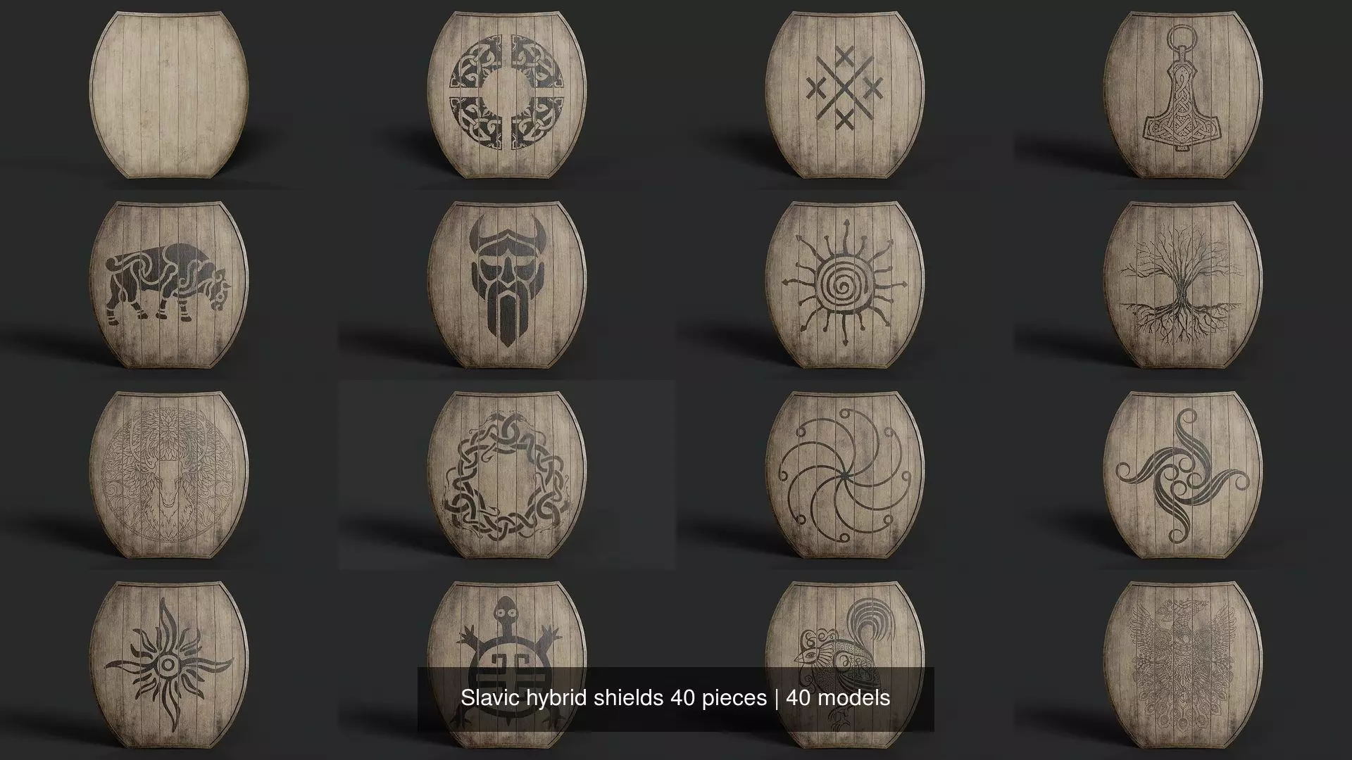 Slavic hybrid shields 40 pieces 3D Model Collection_1
