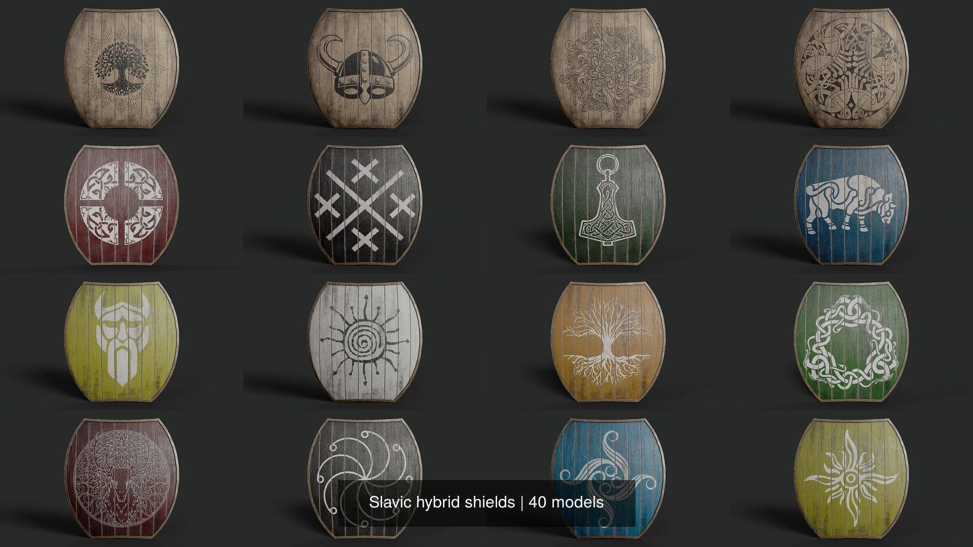 Slavic hybrid shields 40 pieces 3D Model Collection_8