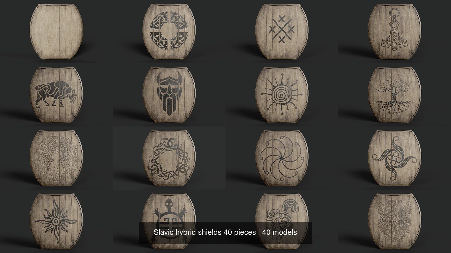Slavic hybrid shields 40 pieces 3D Model Collection_2