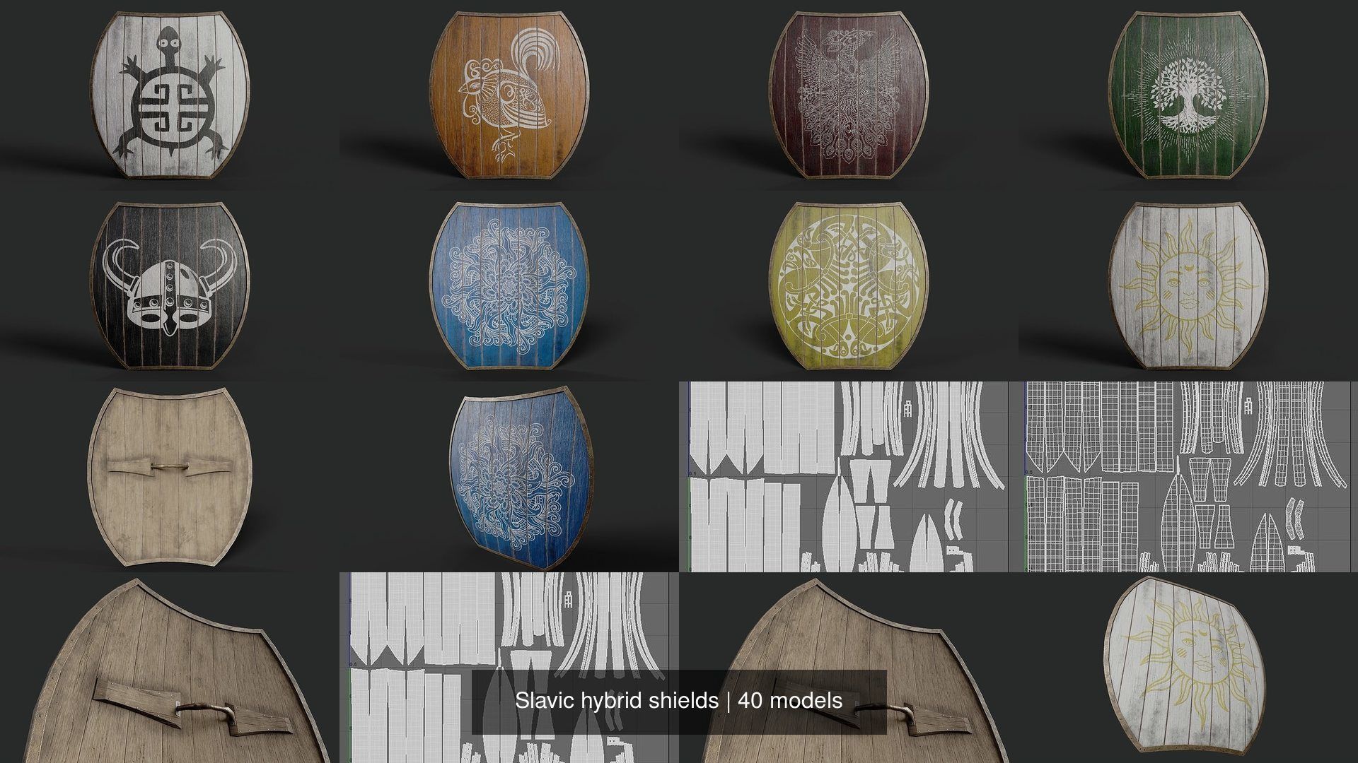 Slavic hybrid shields 40 pieces 3D Model Collection_9