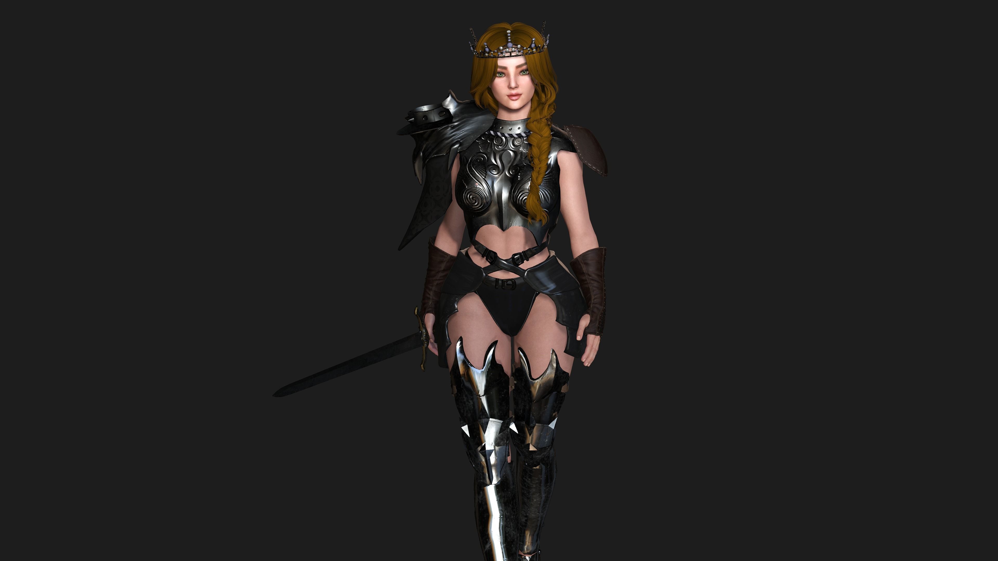 AAA 3D FANTASY MEDIEVAL FEMALE WARRIOR KNIGHT PACK 01 - 4 MODEL 3D Model Collection_7