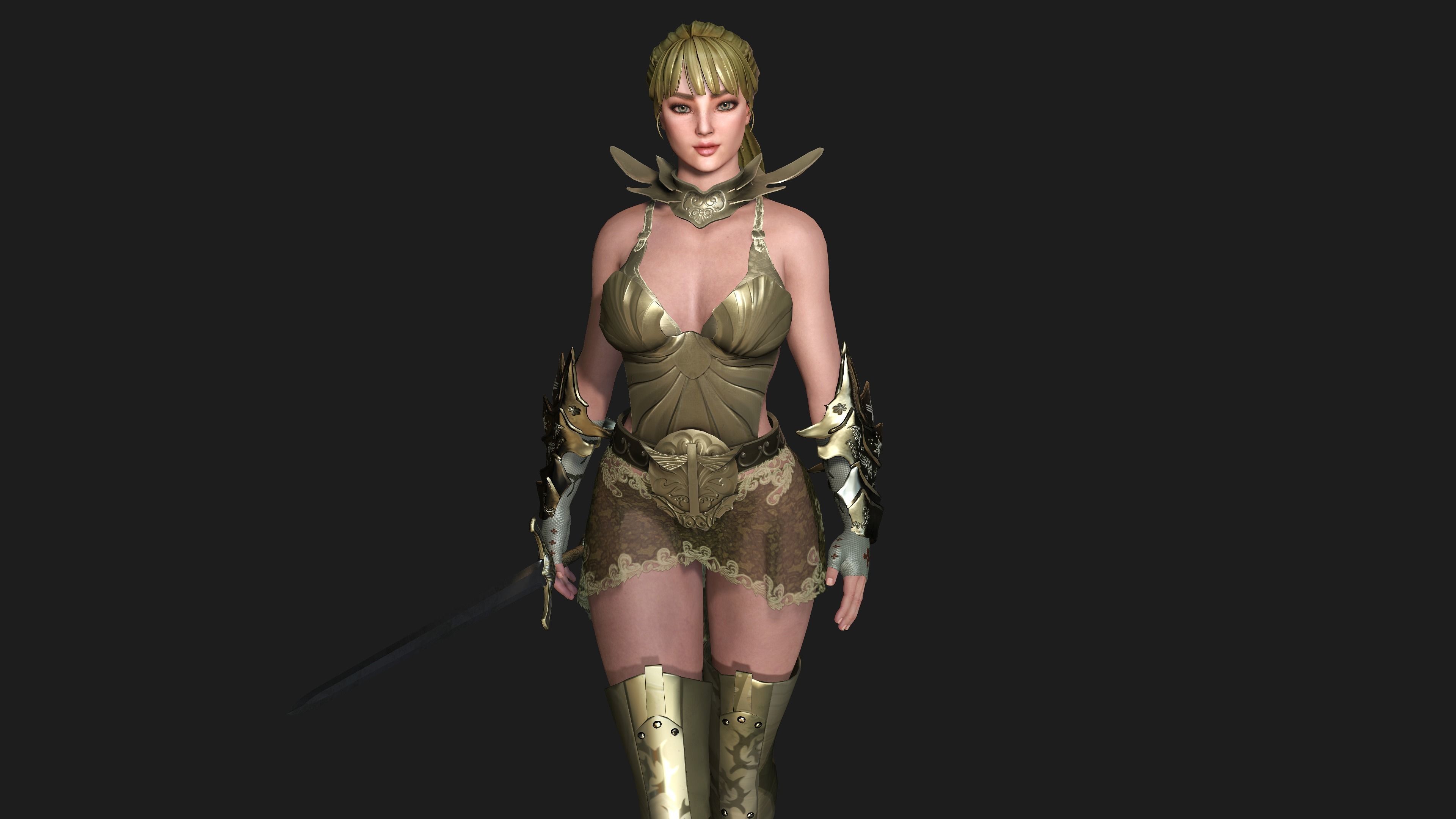 AAA 3D FANTASY MEDIEVAL FEMALE WARRIOR KNIGHT PACK 01 - 4 MODEL 3D Model Collection_19