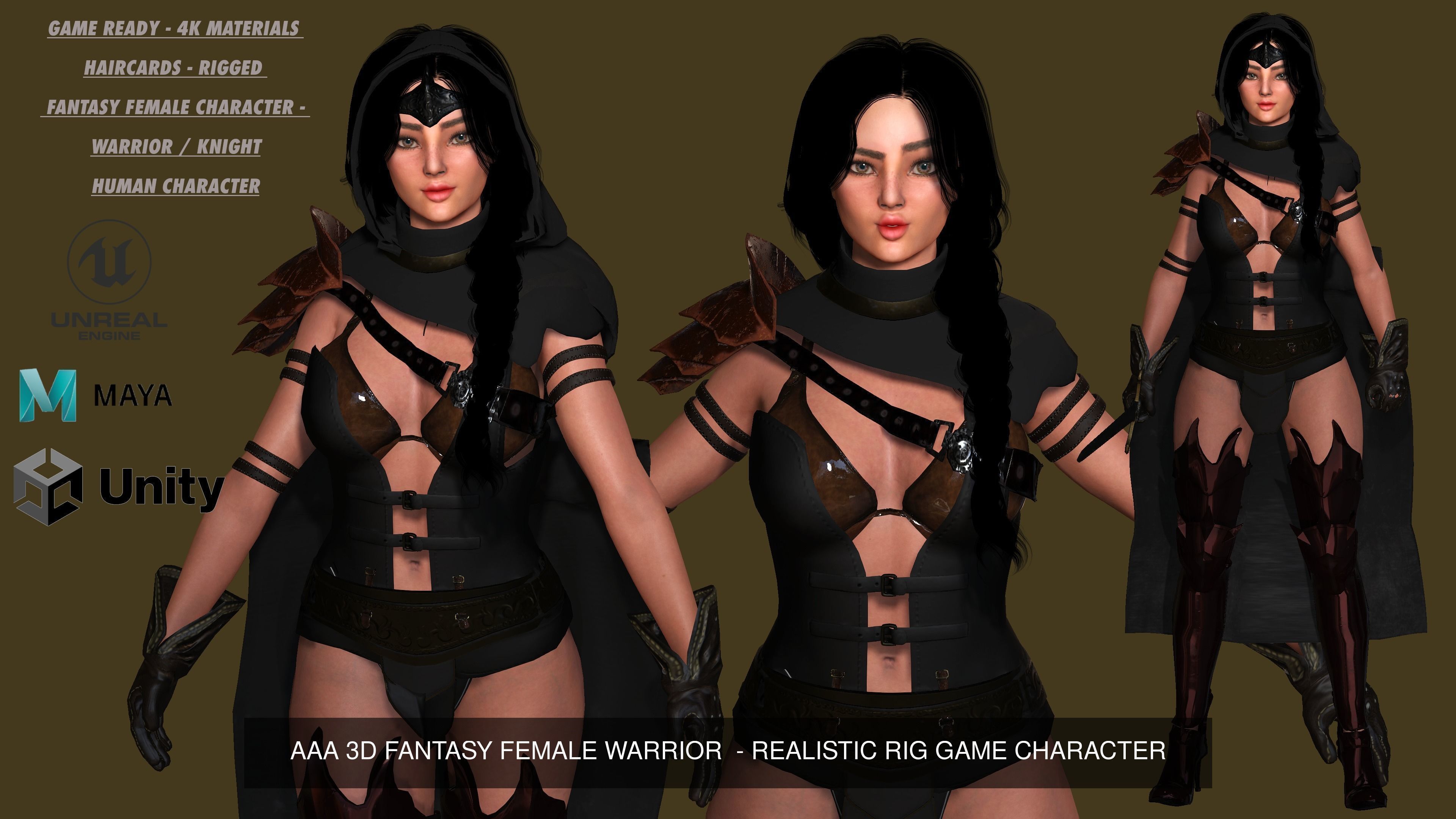 AAA 3D FANTASY MEDIEVAL FEMALE WARRIOR KNIGHT PACK 01 - 4 MODEL 3D Model Collection_5