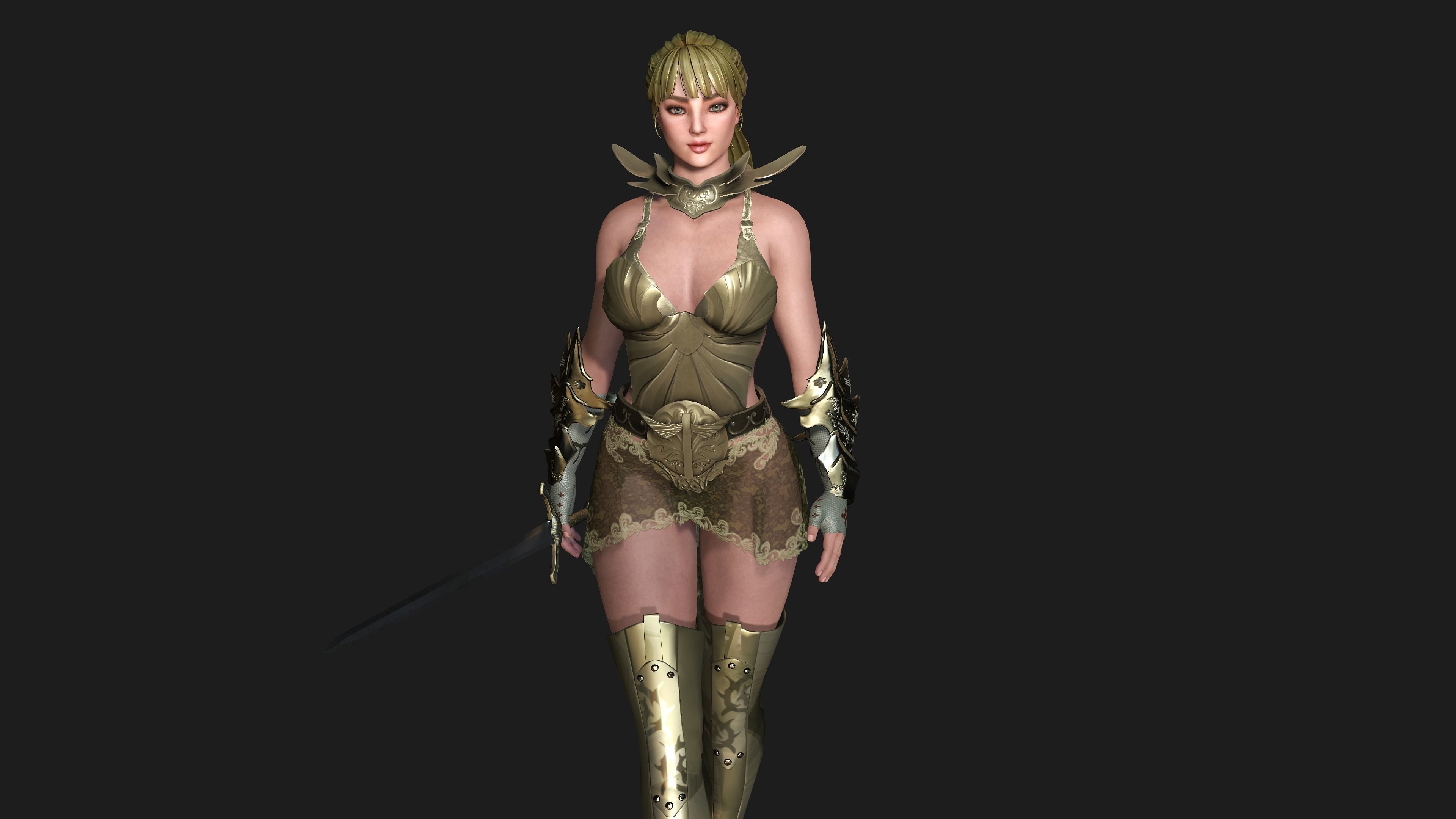 AAA 3D FANTASY MEDIEVAL FEMALE WARRIOR KNIGHT PACK 01 - 4 MODEL 3D Model Collection_17