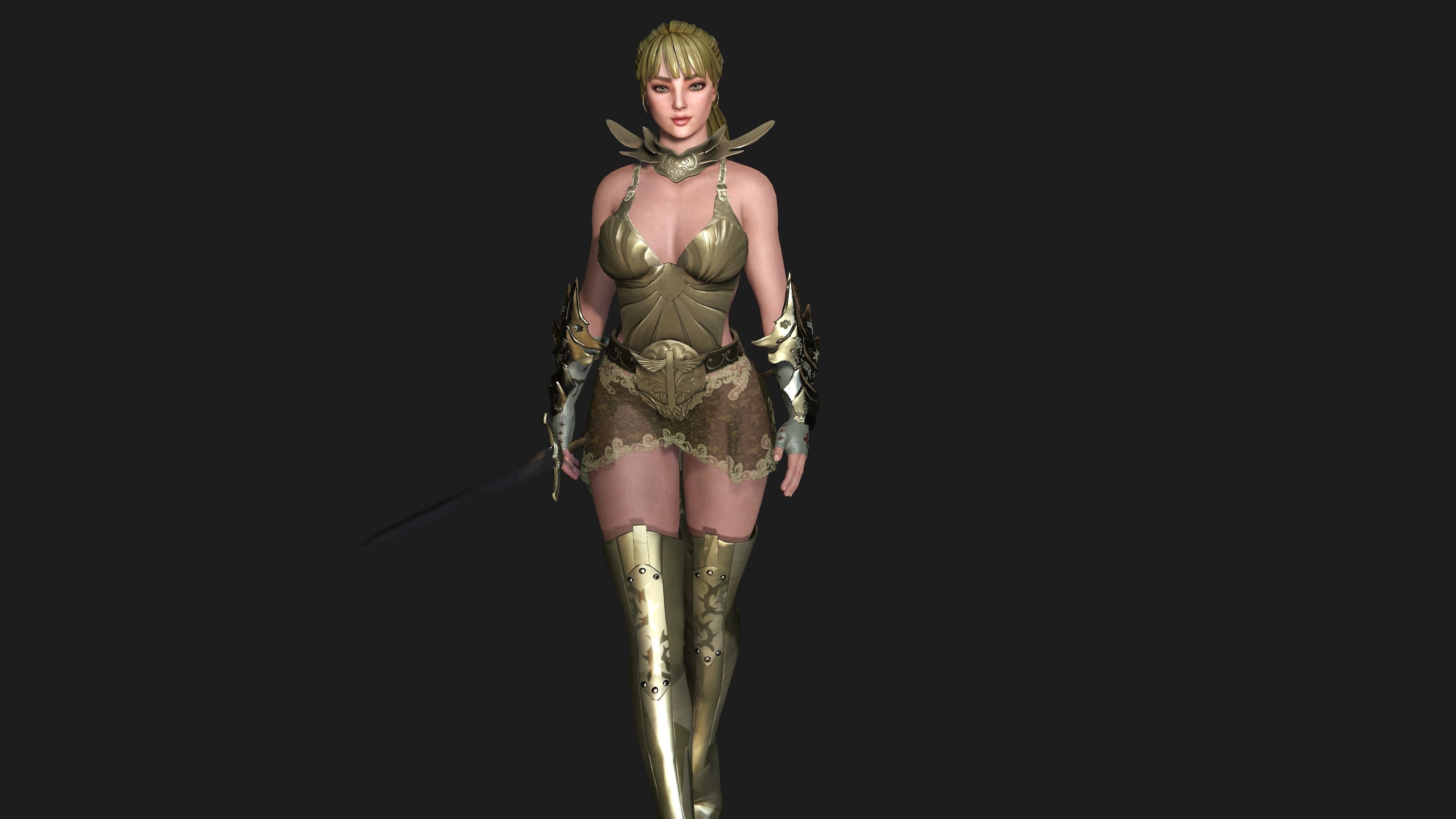 AAA 3D FANTASY MEDIEVAL FEMALE WARRIOR KNIGHT PACK 01 - 4 MODEL 3D Model Collection_18