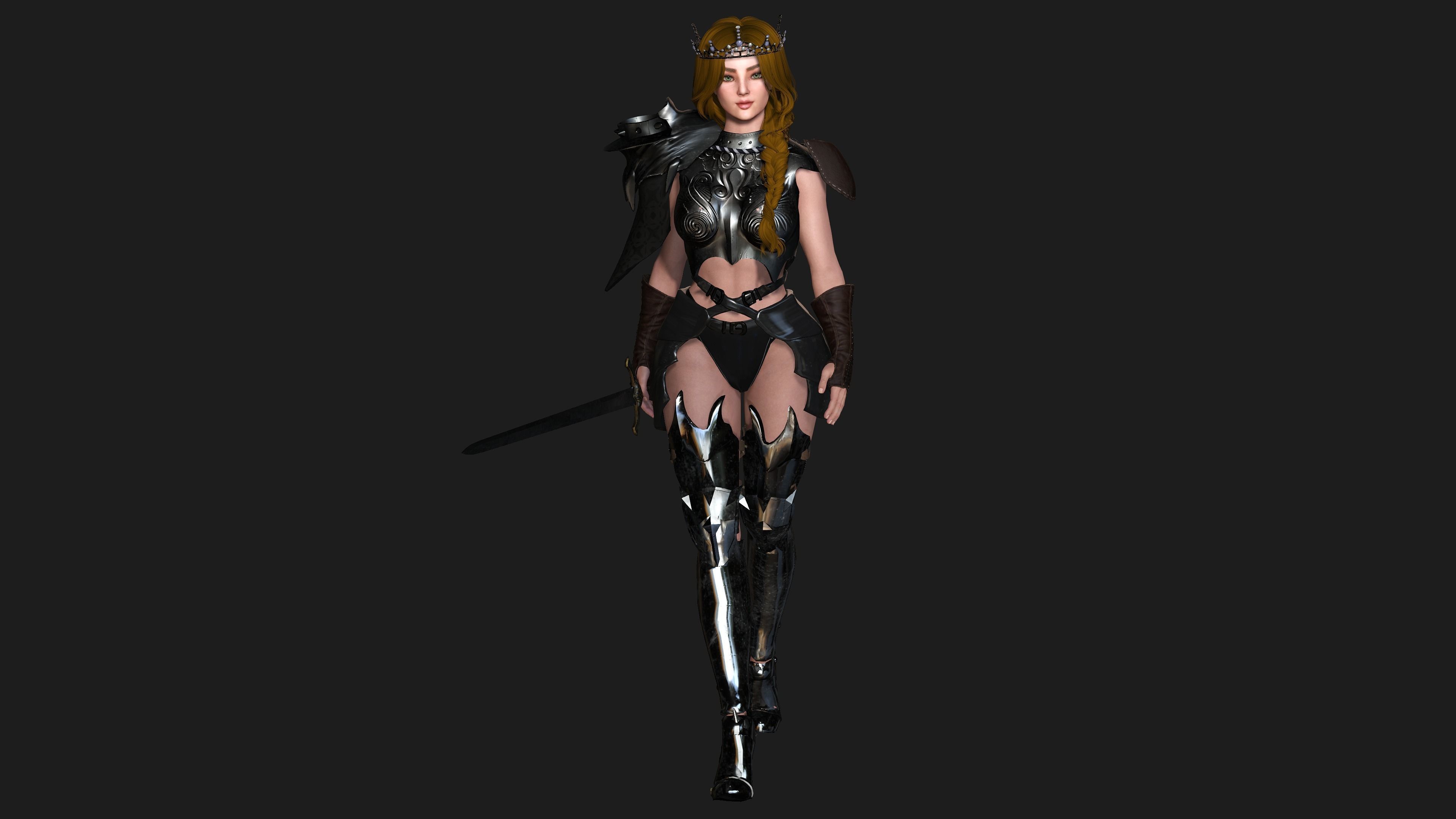 AAA 3D FANTASY MEDIEVAL FEMALE WARRIOR KNIGHT PACK 01 - 4 MODEL 3D Model Collection_6