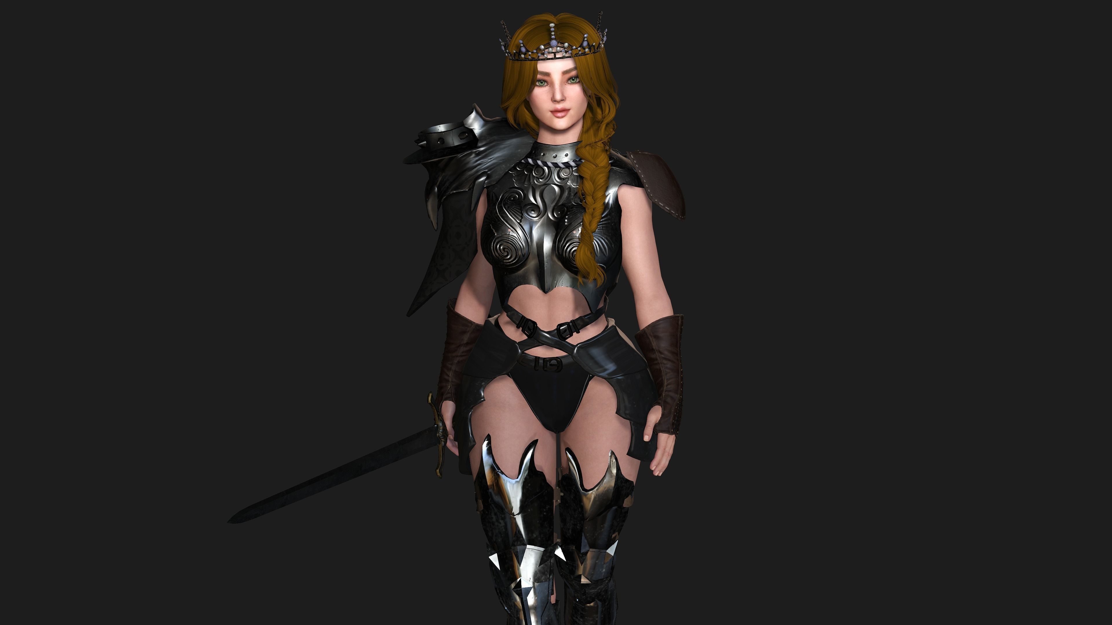 AAA 3D FANTASY MEDIEVAL FEMALE WARRIOR KNIGHT PACK 01 - 4 MODEL 3D Model Collection_9