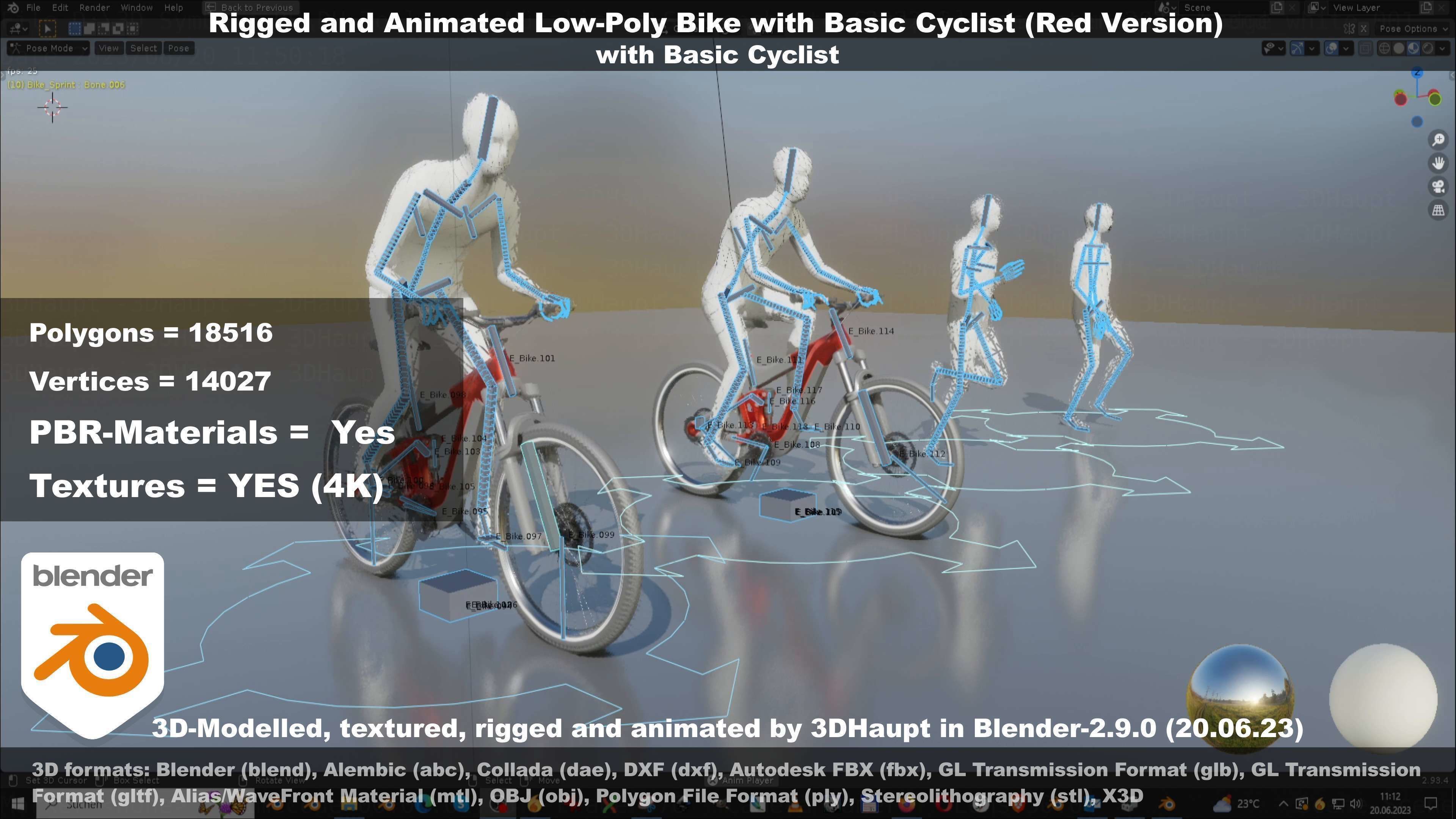 Rigged low-poly e-bike red version with basic cyclist  Low-poly 3D model_63