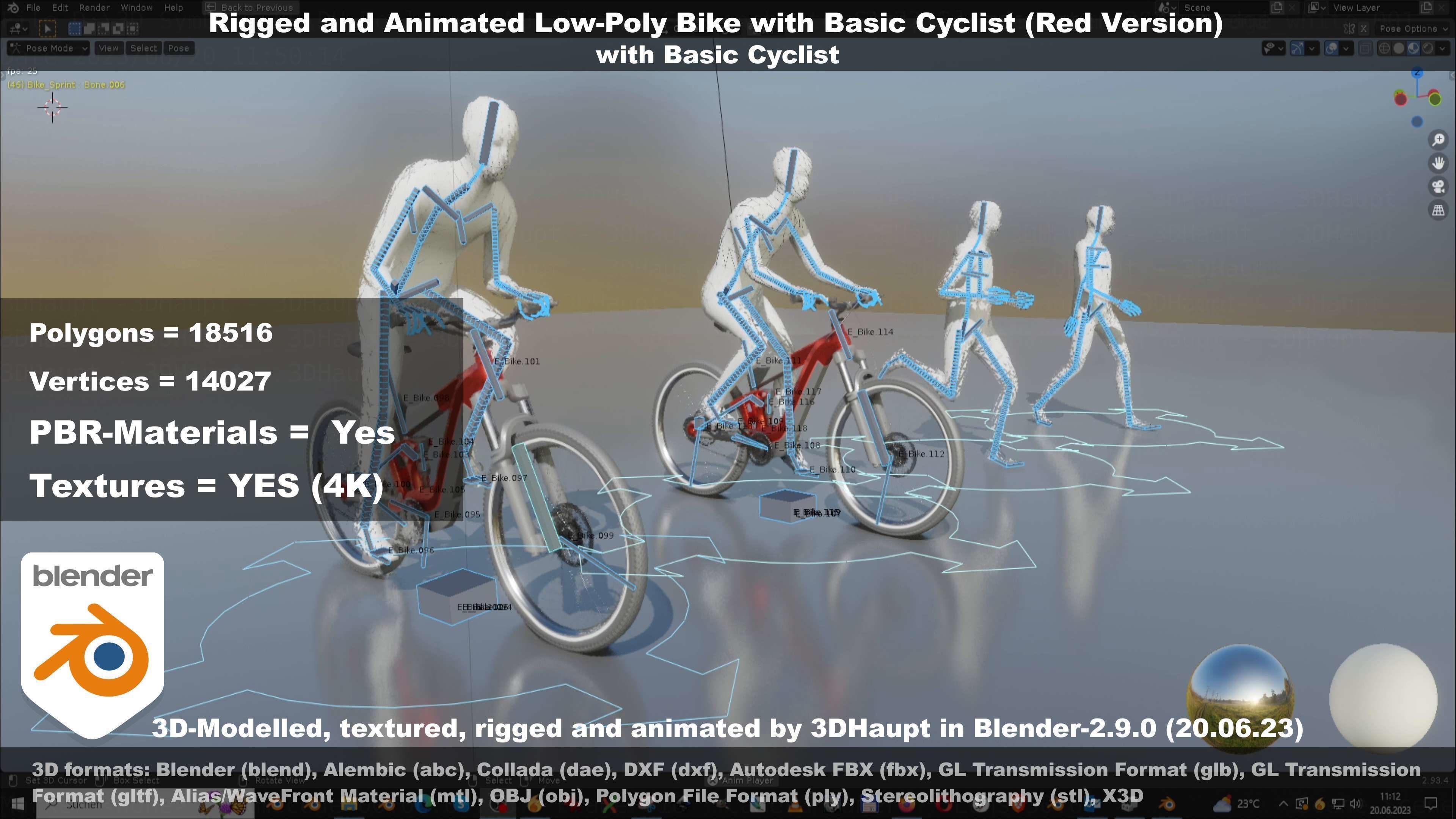 Rigged low-poly e-bike red version with basic cyclist  Low-poly 3D model_51
