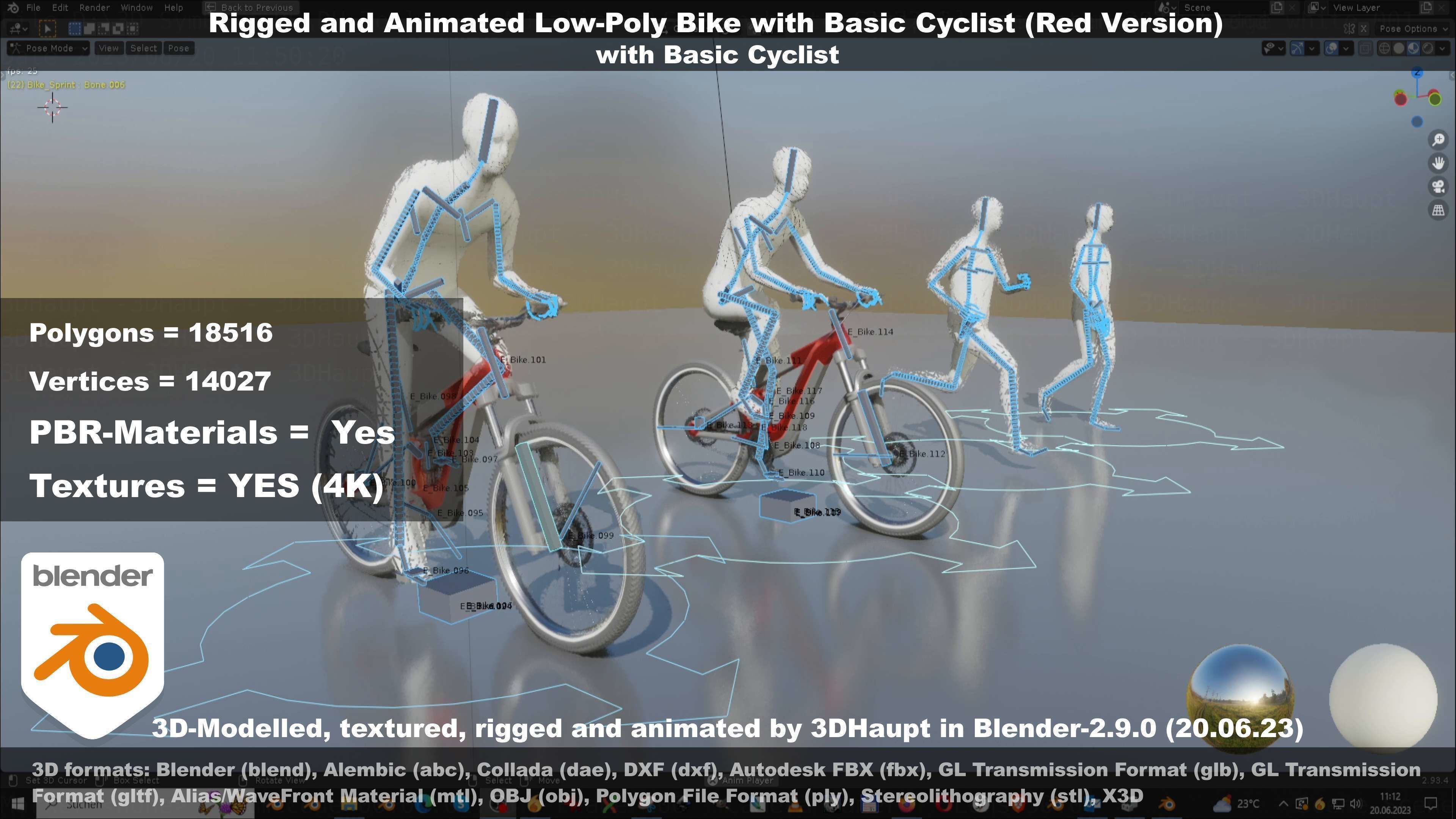 Rigged low-poly e-bike red version with basic cyclist  Low-poly 3D model_69