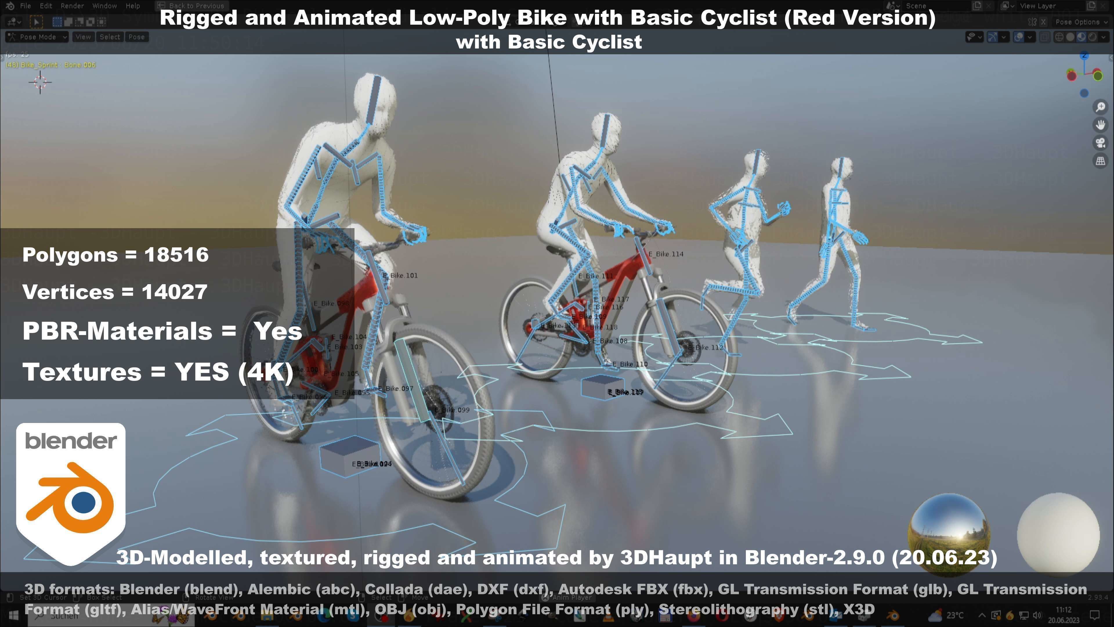 Rigged low-poly e-bike red version with basic cyclist  Low-poly 3D model_52