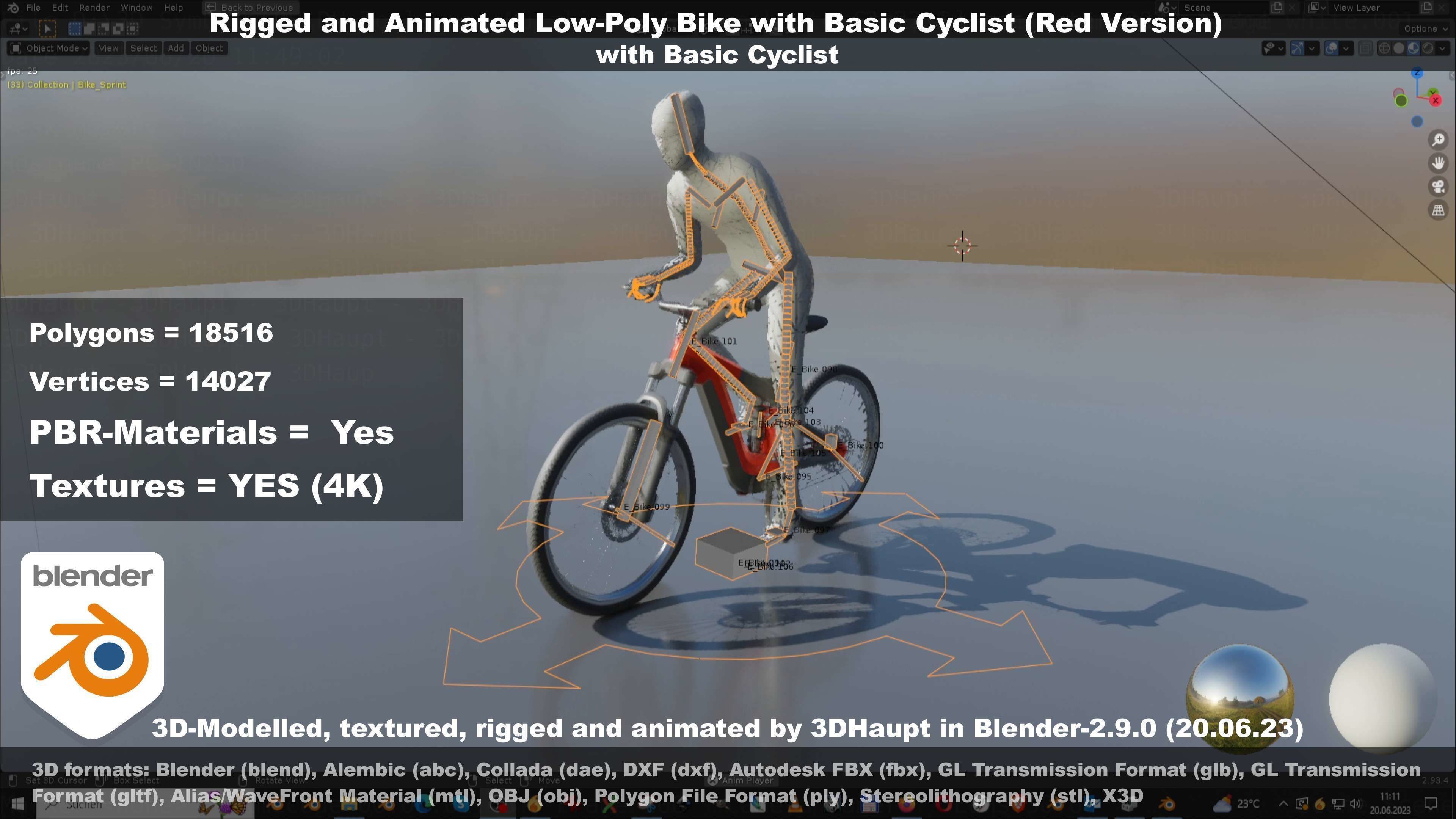 Rigged low-poly e-bike red version with basic cyclist  Low-poly 3D model_42
