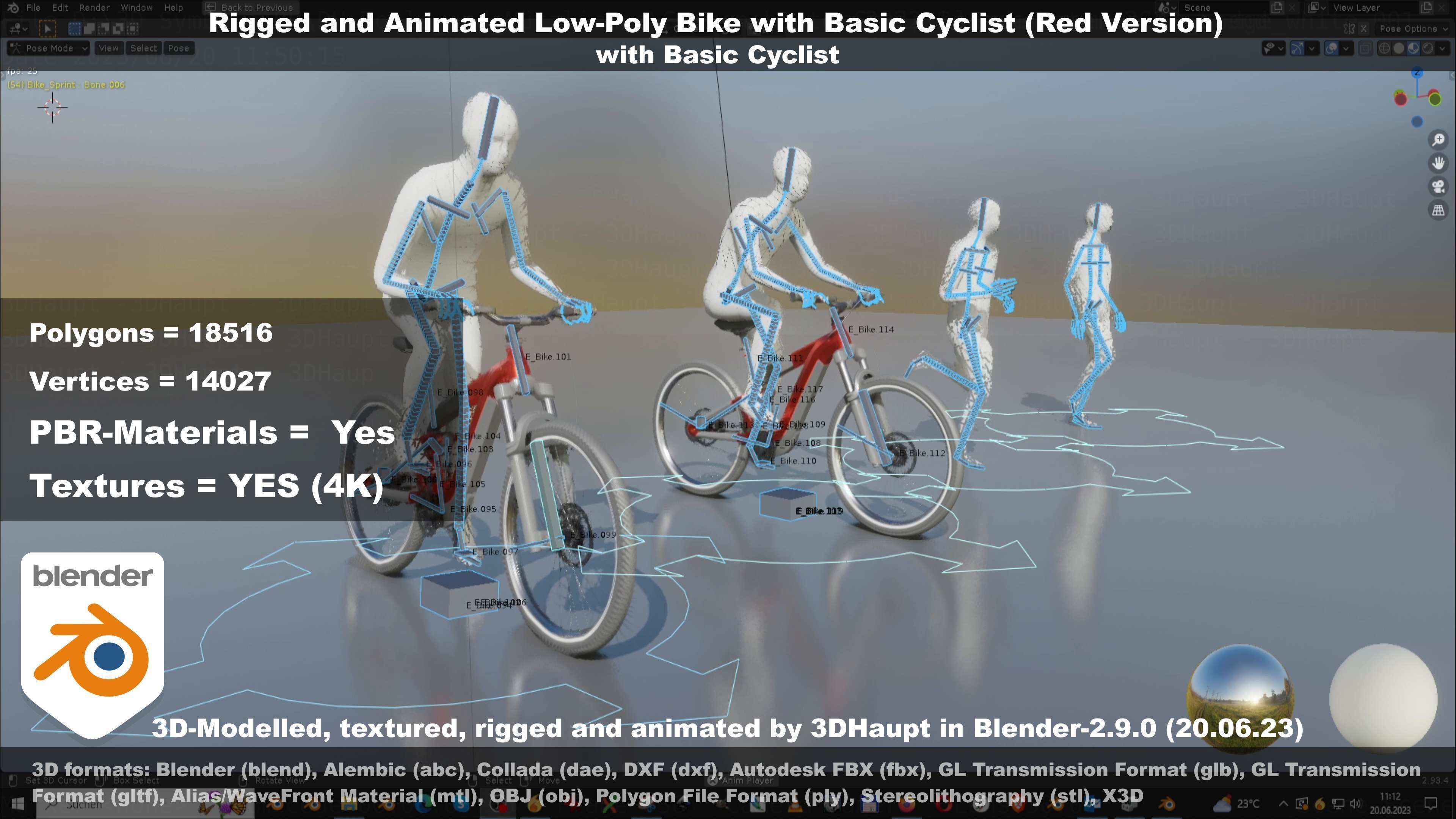 Rigged low-poly e-bike red version with basic cyclist  Low-poly 3D model_55