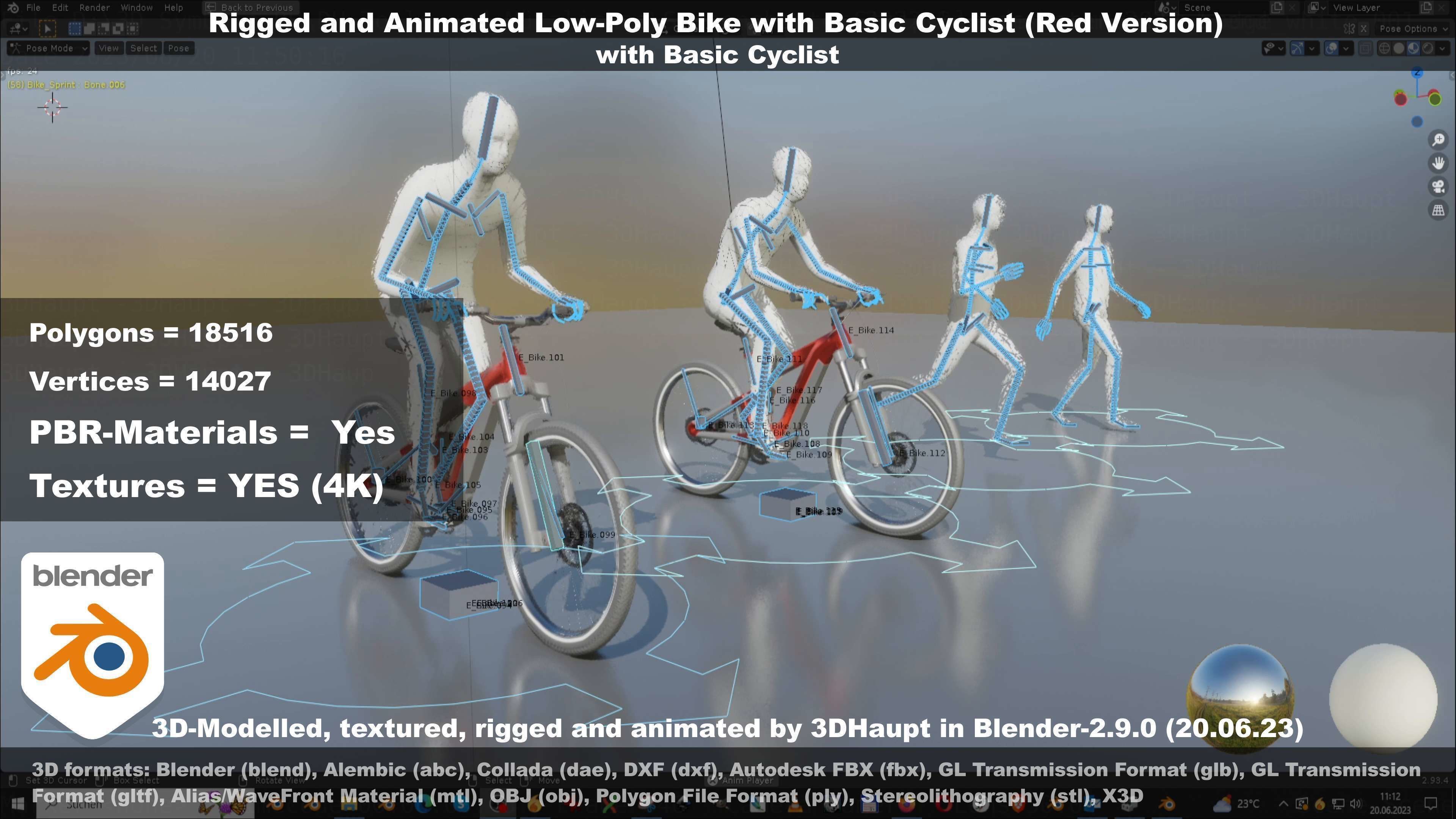Rigged low-poly e-bike red version with basic cyclist  Low-poly 3D model_57