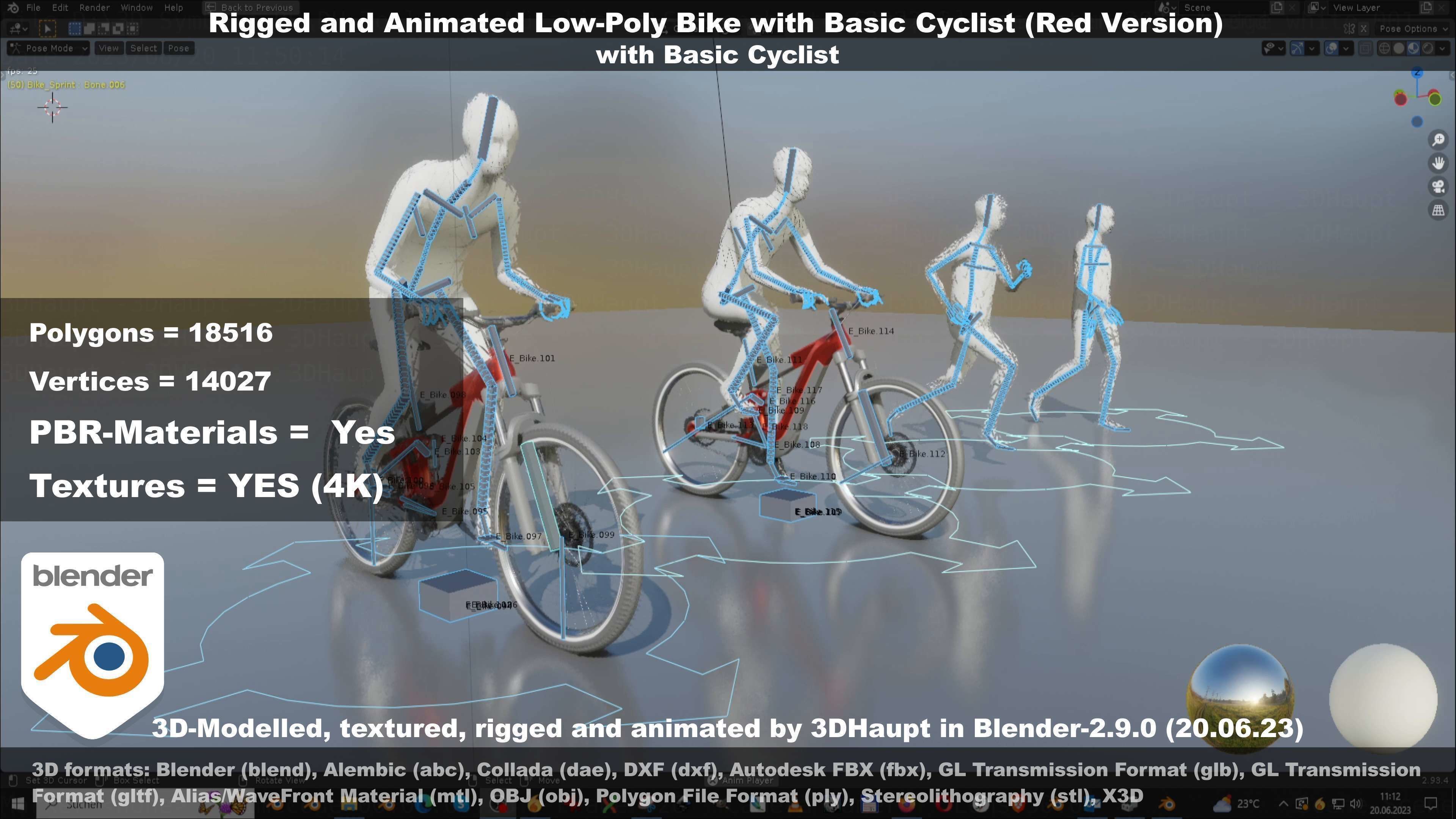 Rigged low-poly e-bike red version with basic cyclist  Low-poly 3D model_53